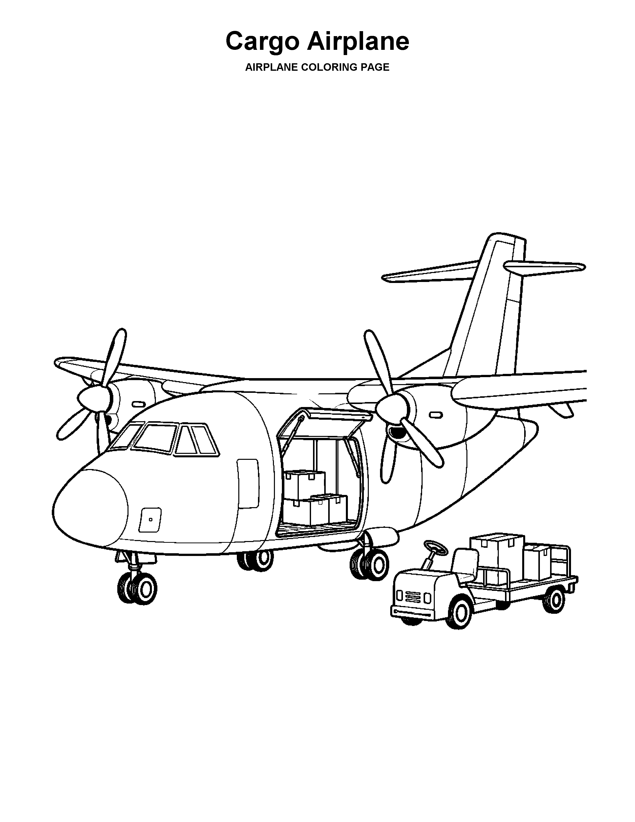 Cargo Airplane coloring page: A cargo airplane cruises above one broad cloud.