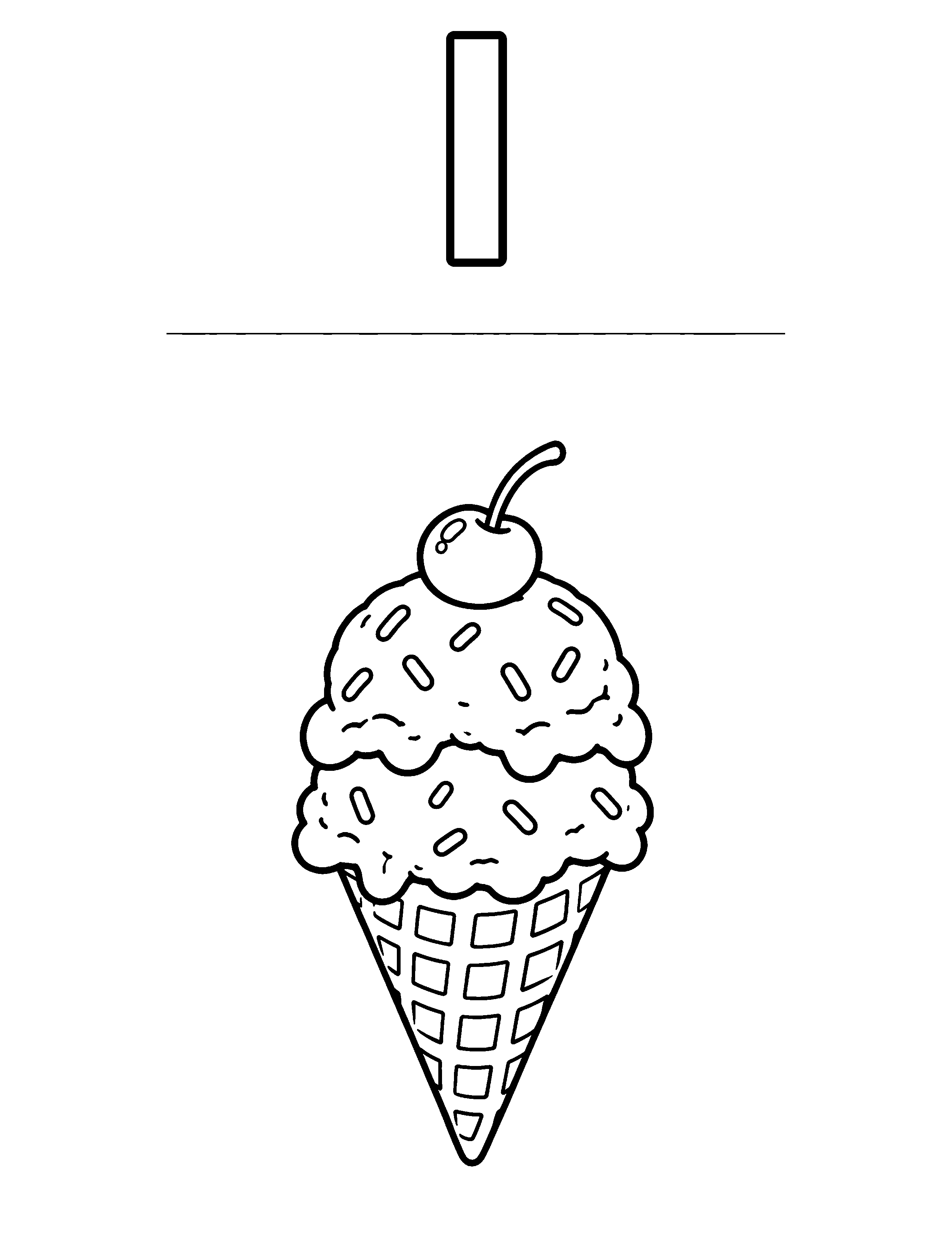 Letter I Ice Cream black-and-white coloring page