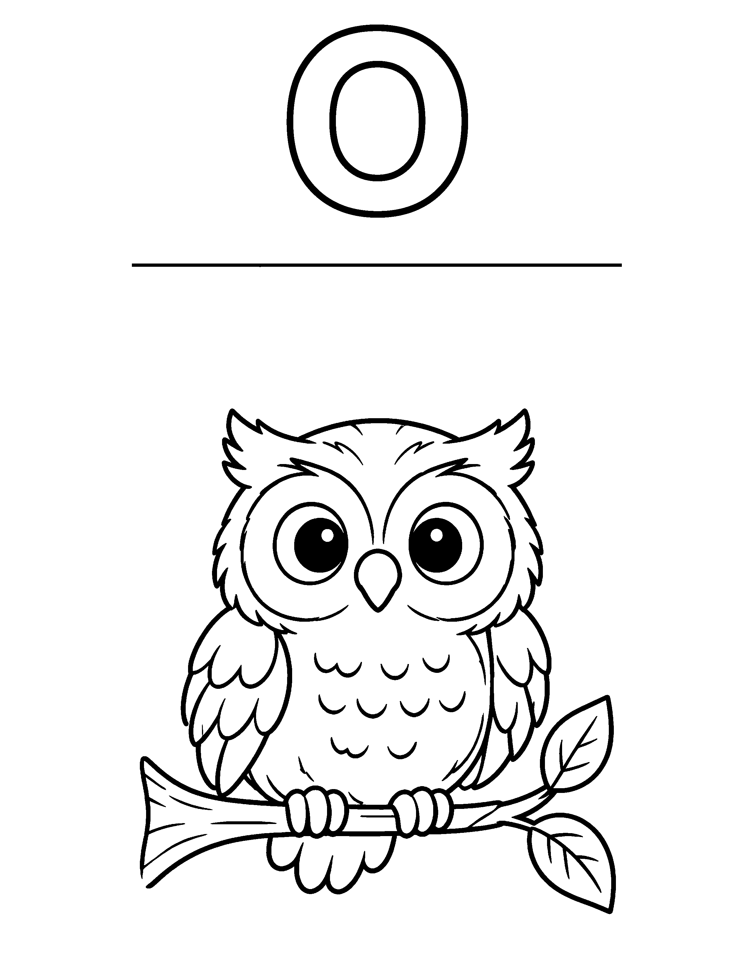 Letter O Owl black-and-white coloring page