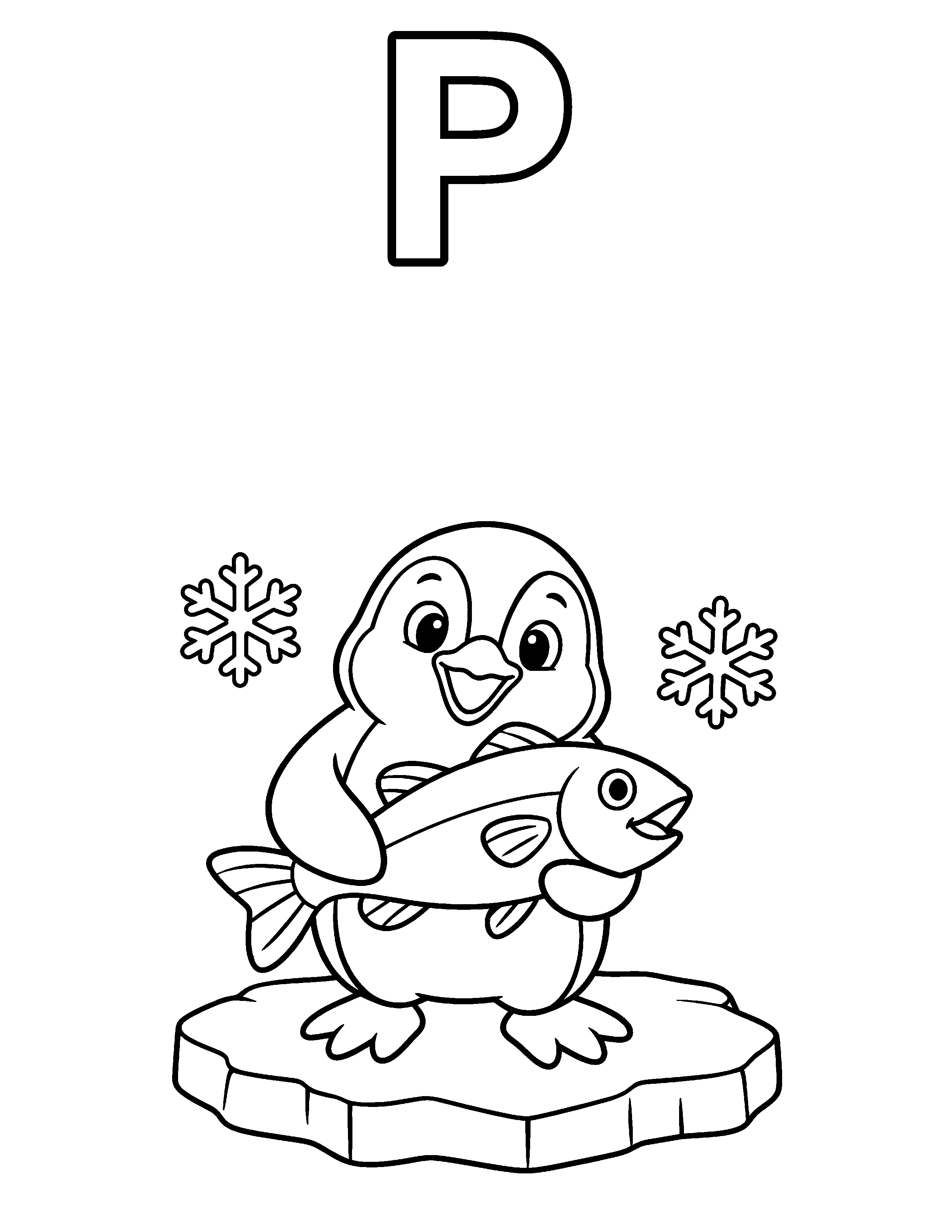 Letter P Penguin black-and-white coloring page