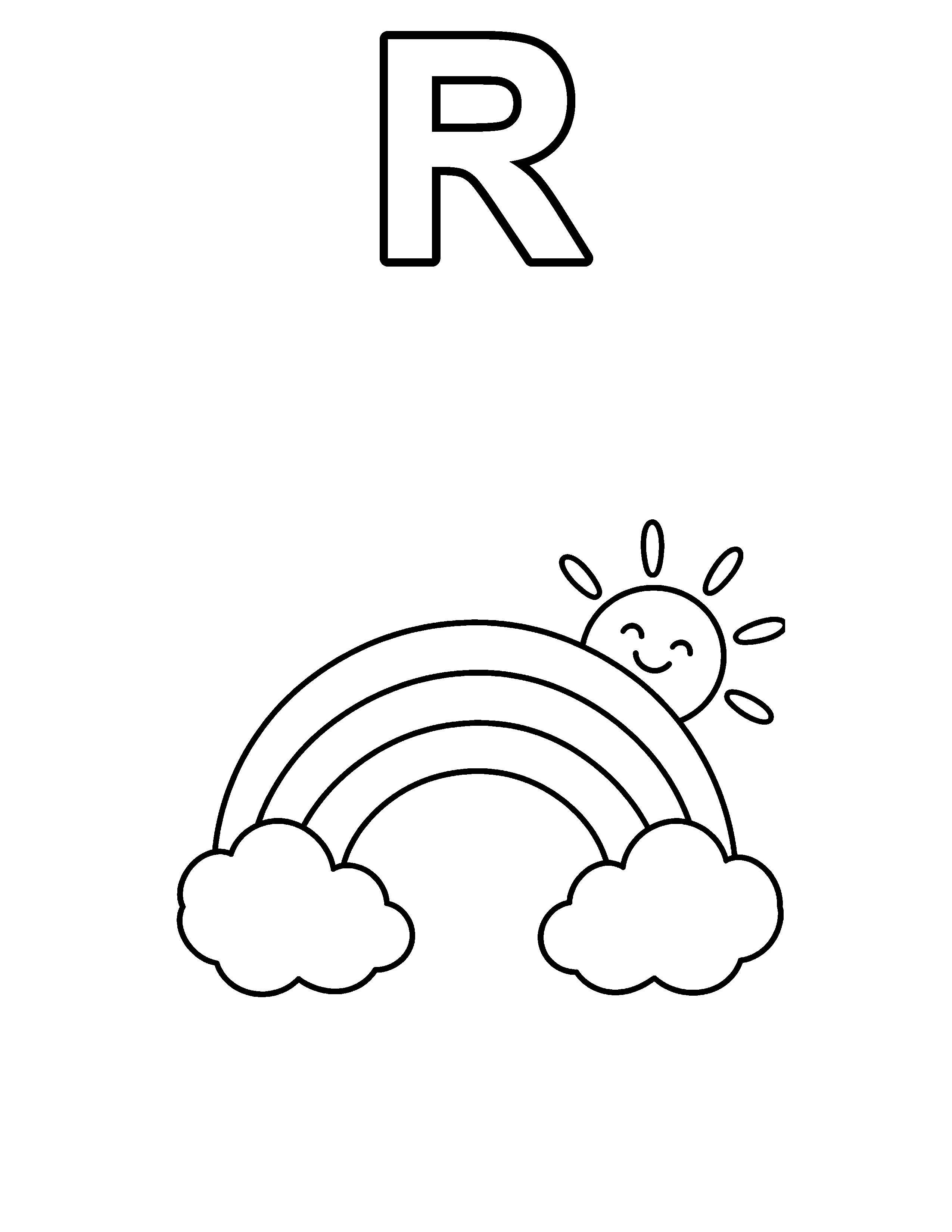 Letter R Rainbow black-and-white coloring page