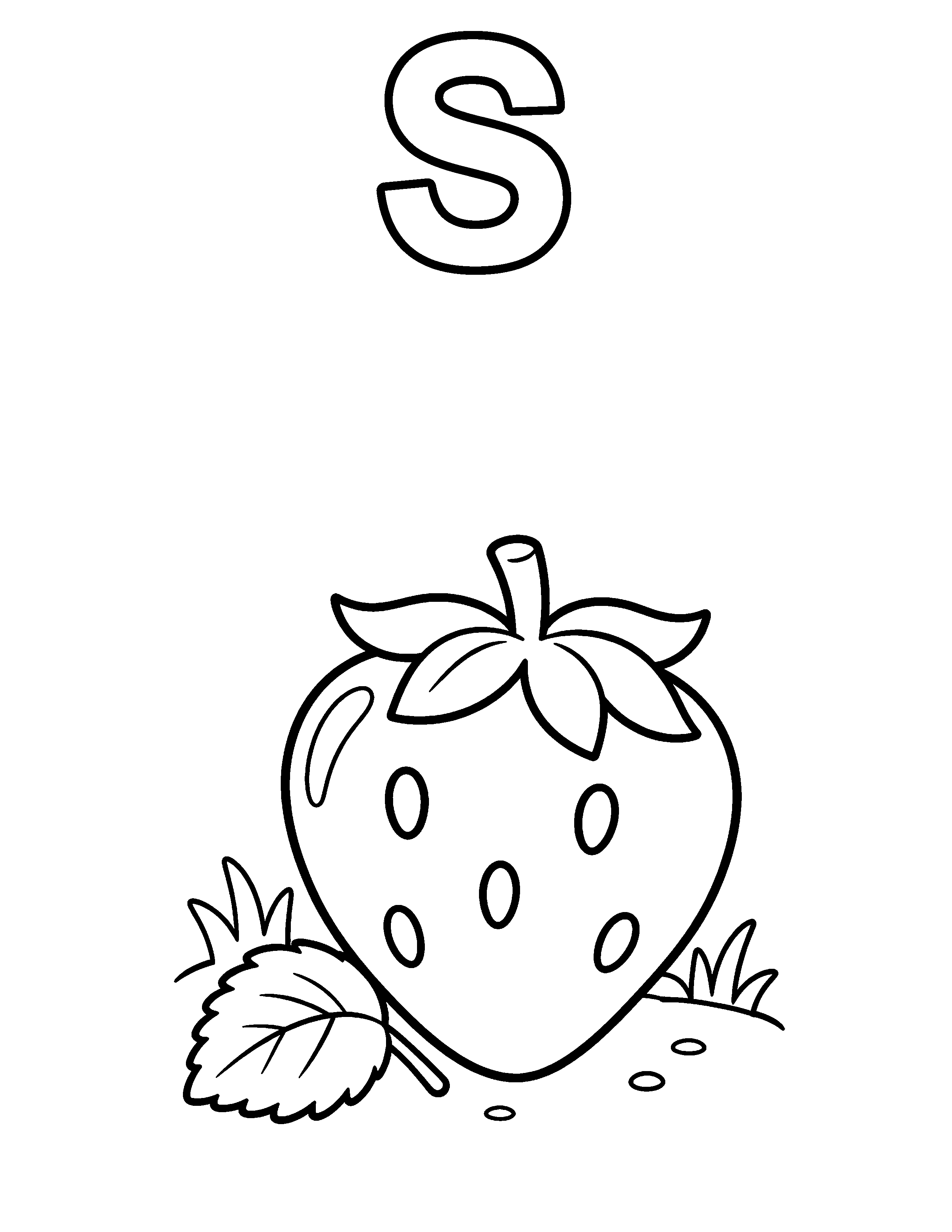 Letter S Strawberry black-and-white coloring page