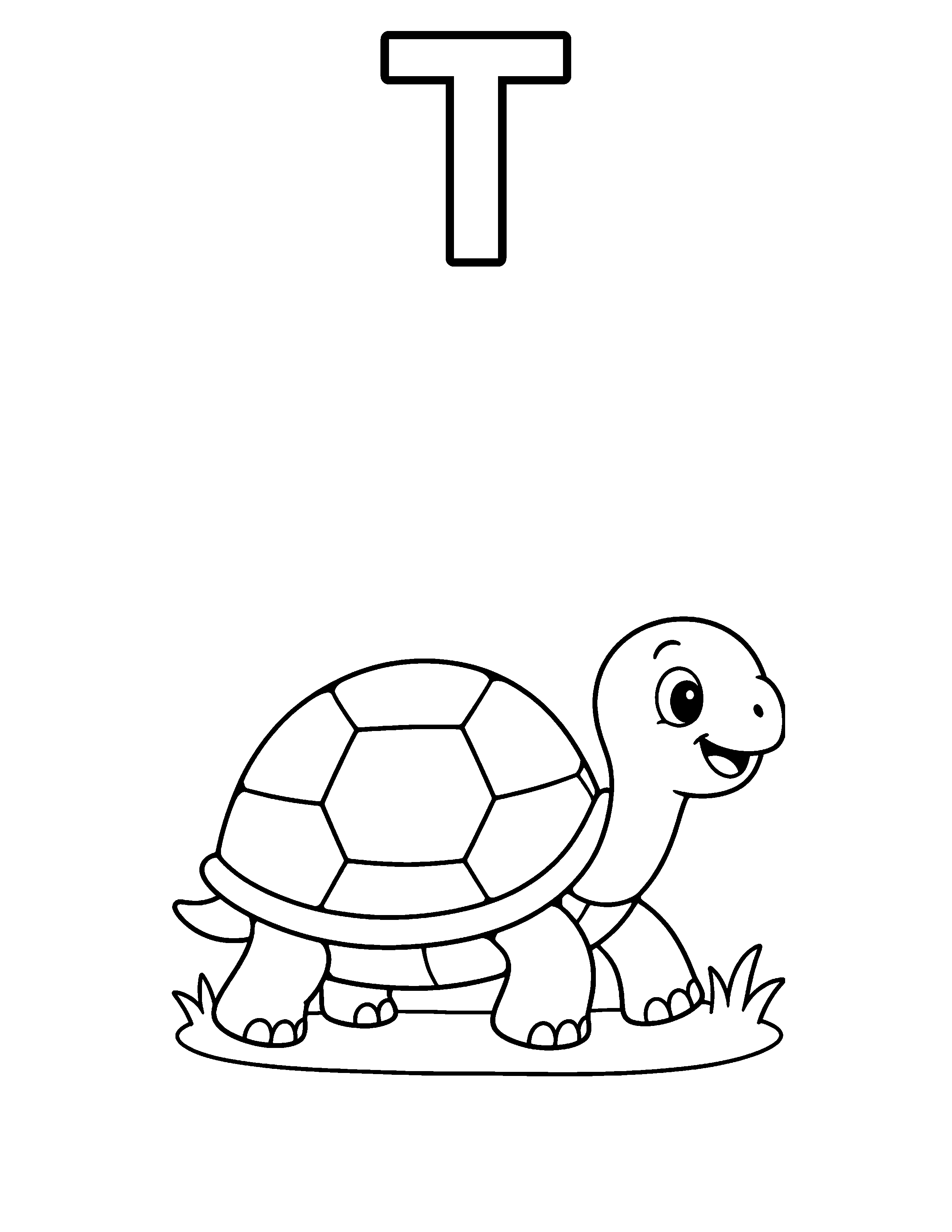 Letter T Turtle black-and-white coloring page