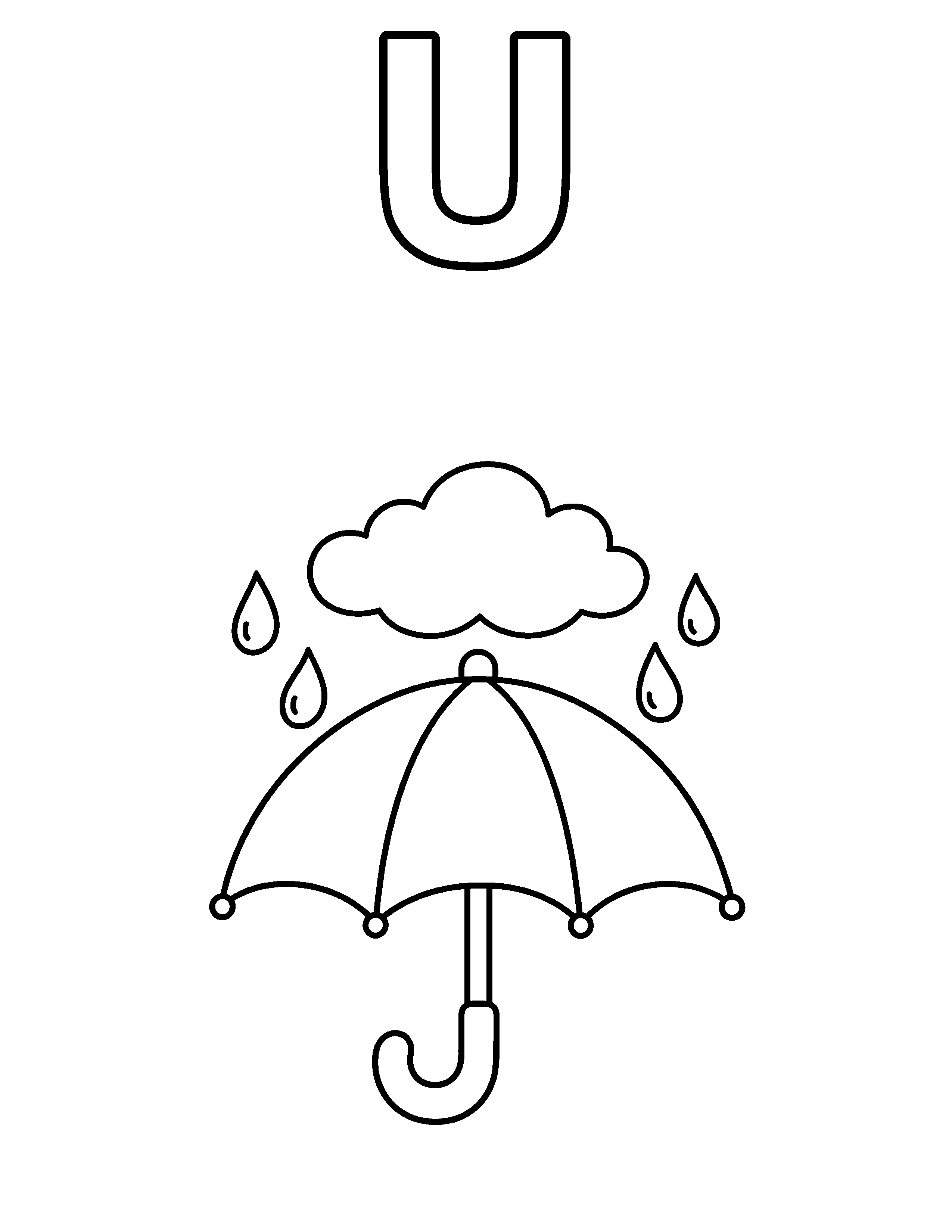 Letter U Umbrella black-and-white coloring page