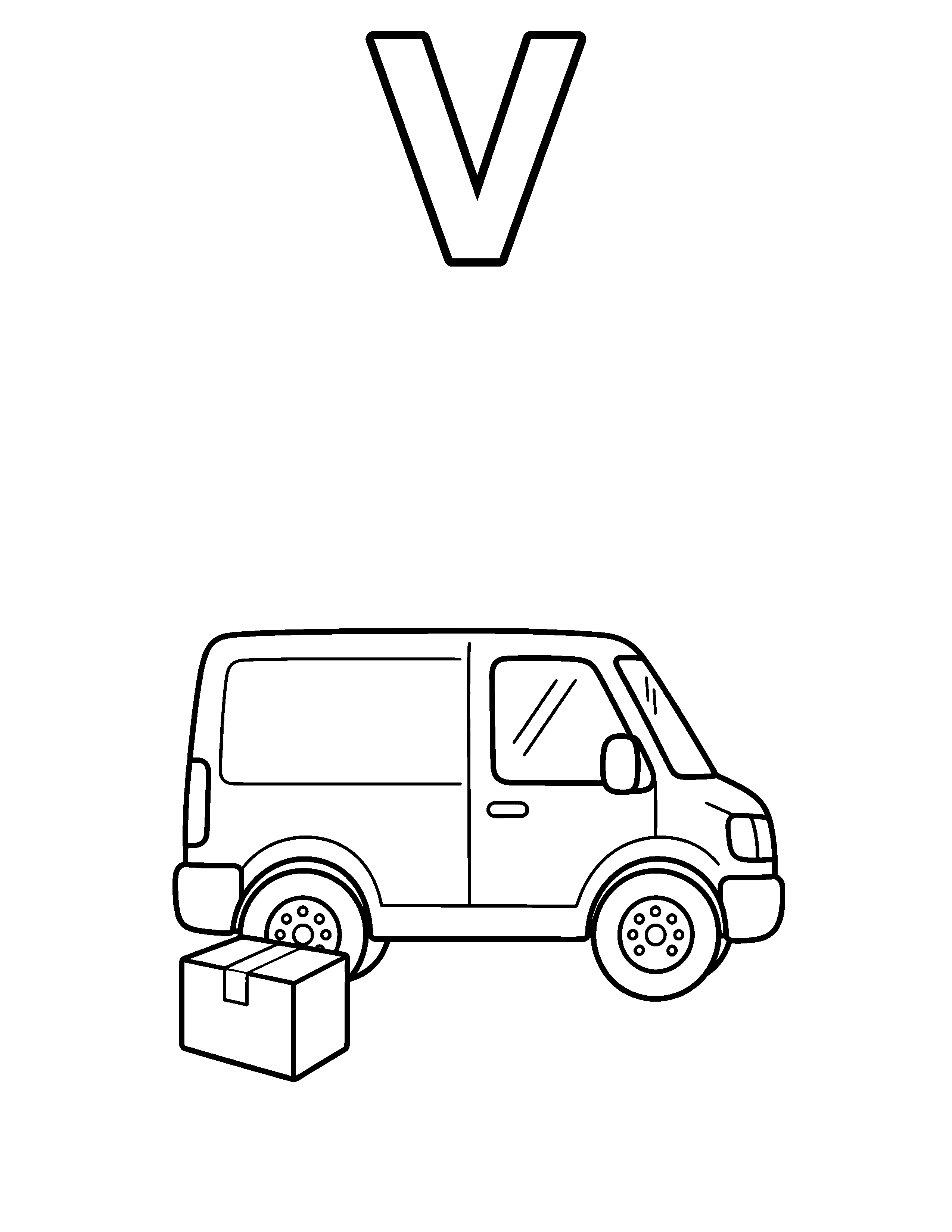 Letter V Van black-and-white coloring page