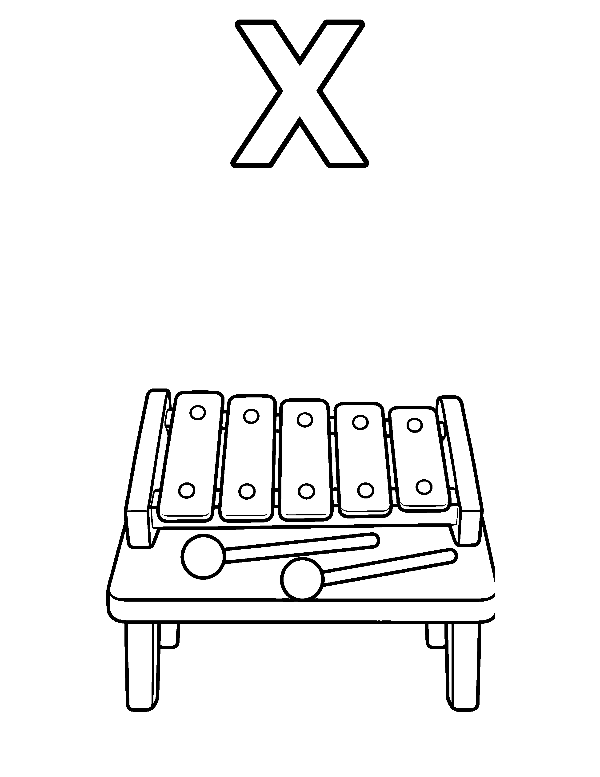 Letter X Xylophone black-and-white coloring page