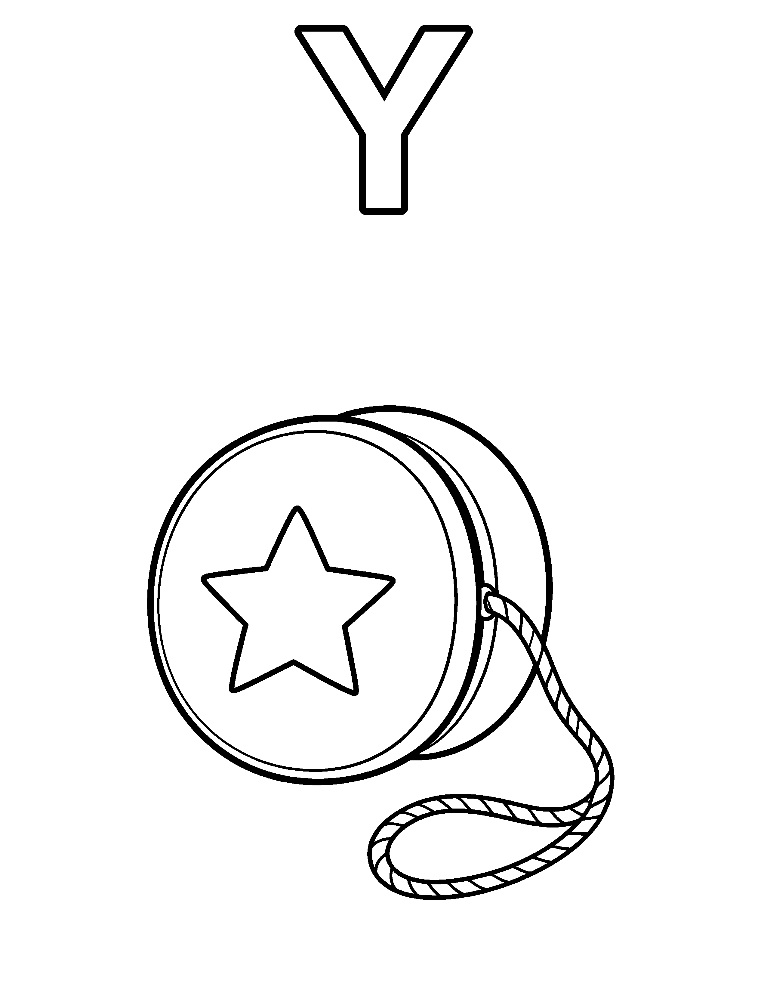 Letter Y Yo-Yo black-and-white coloring page