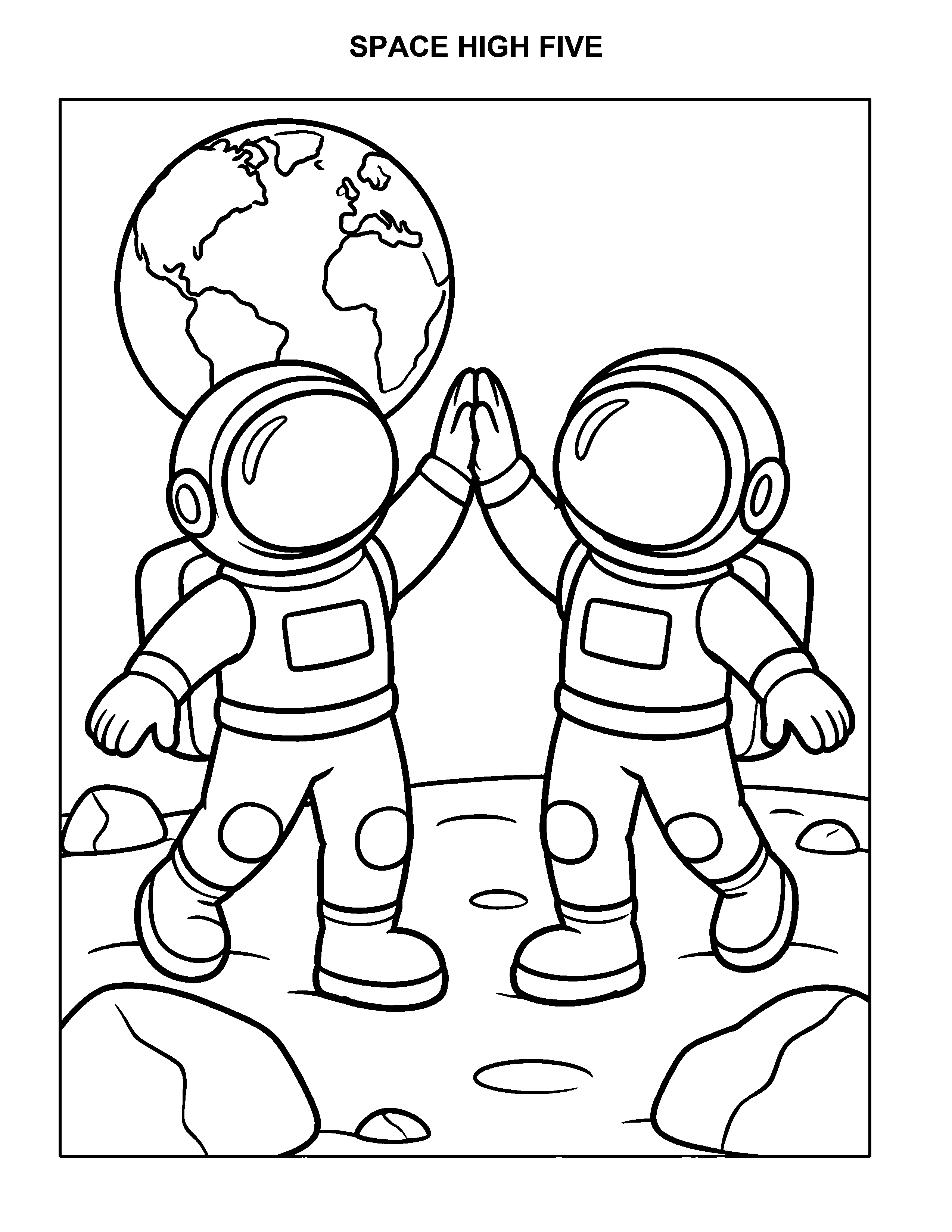 Space High Five black-and-white printable
