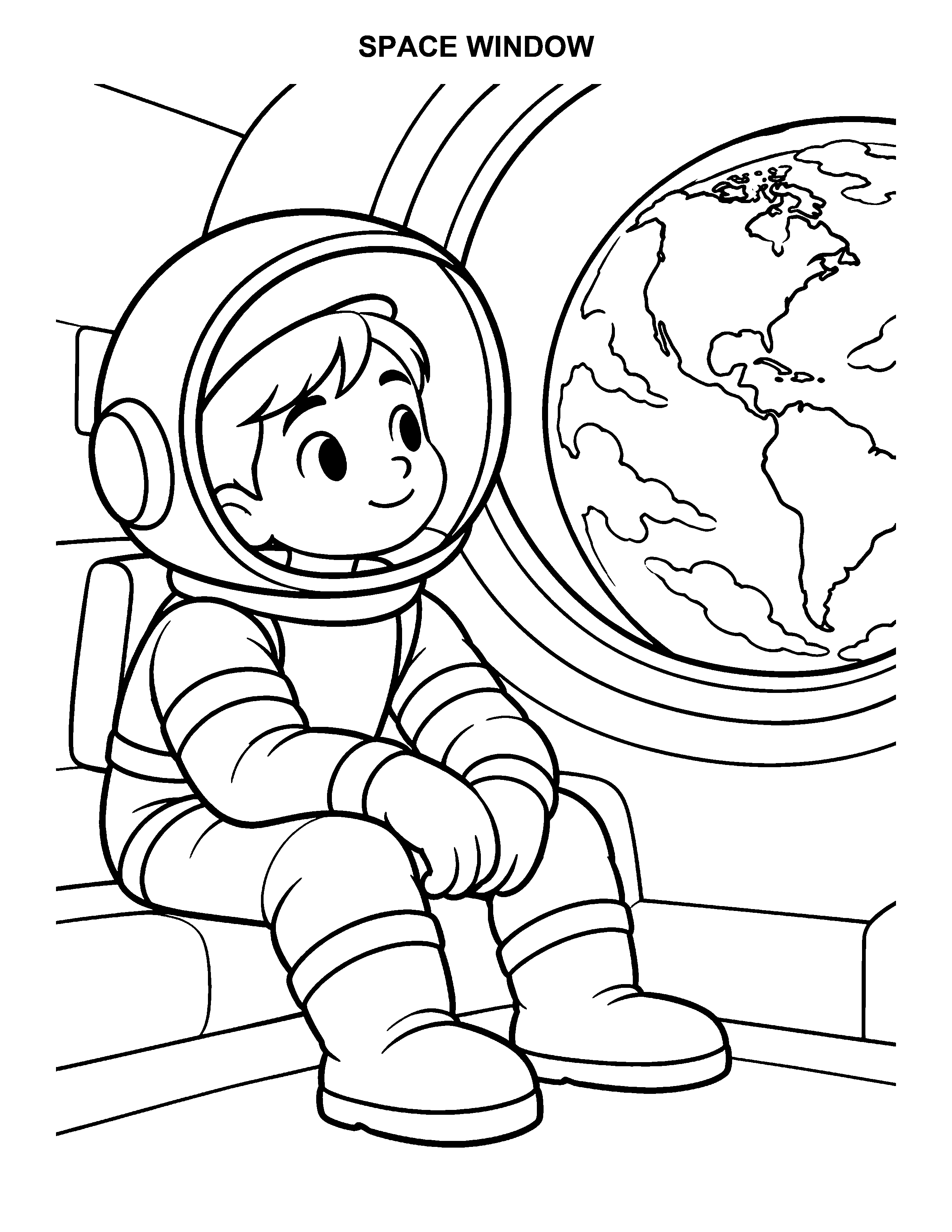 Space Window black-and-white printable