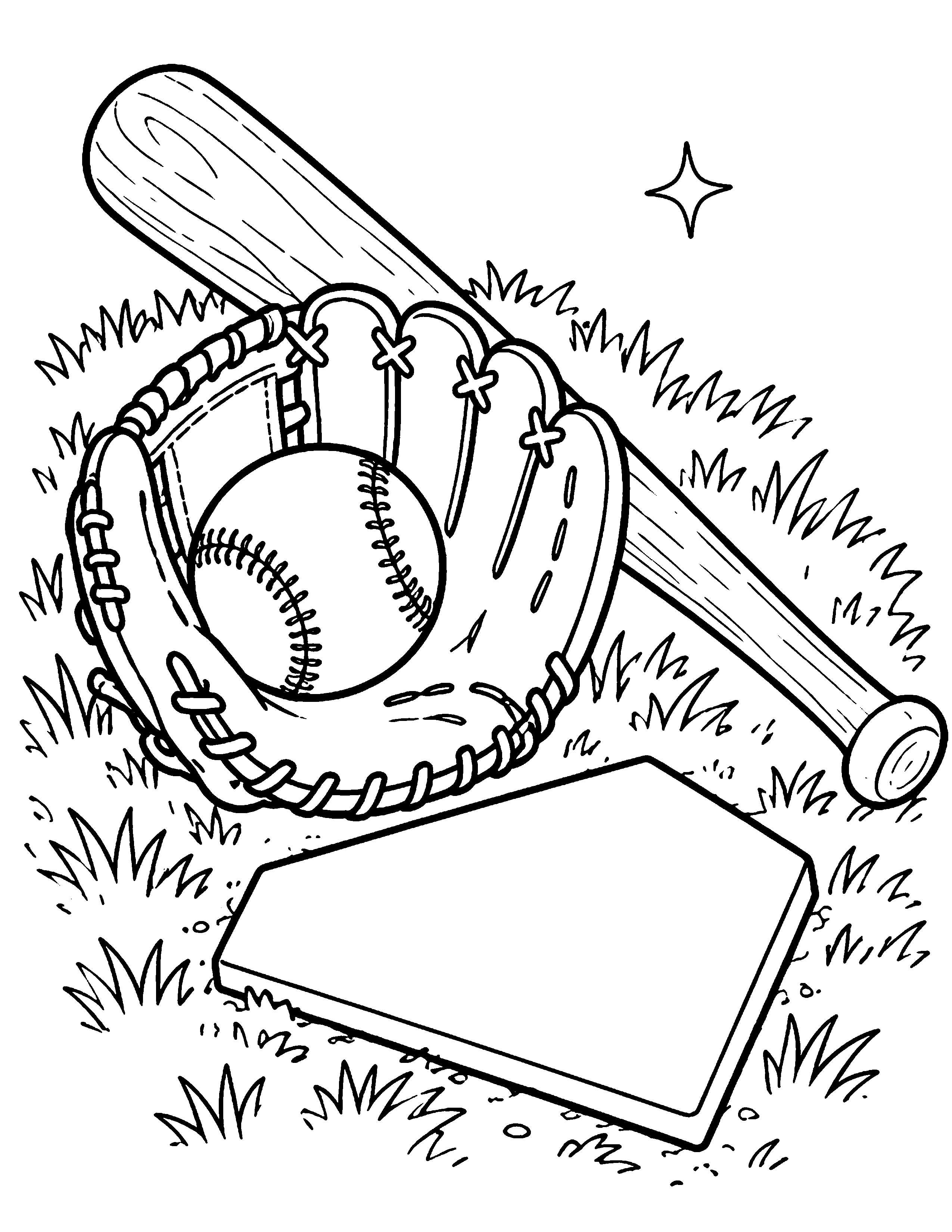 Baseball Equipment black-and-white baseball coloring page