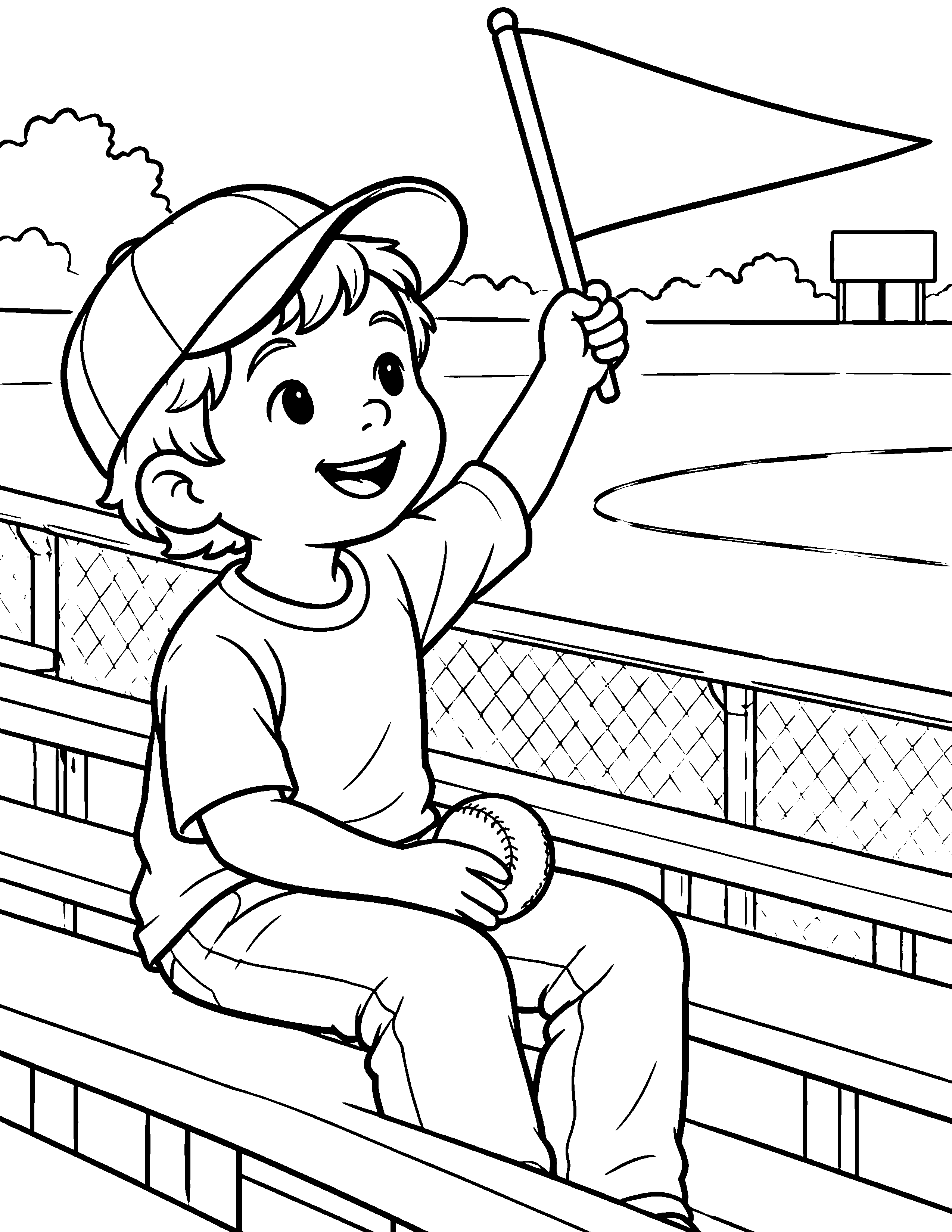 Baseball Fan black-and-white baseball coloring page
