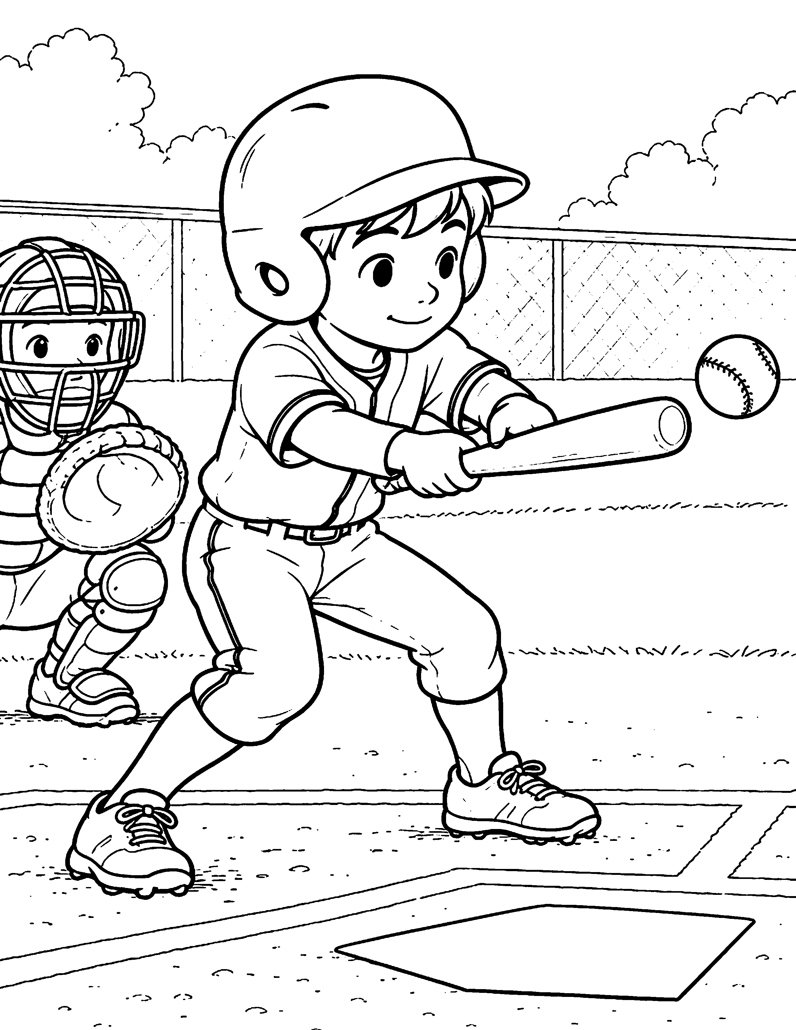 Batter Bunt black-and-white baseball coloring page