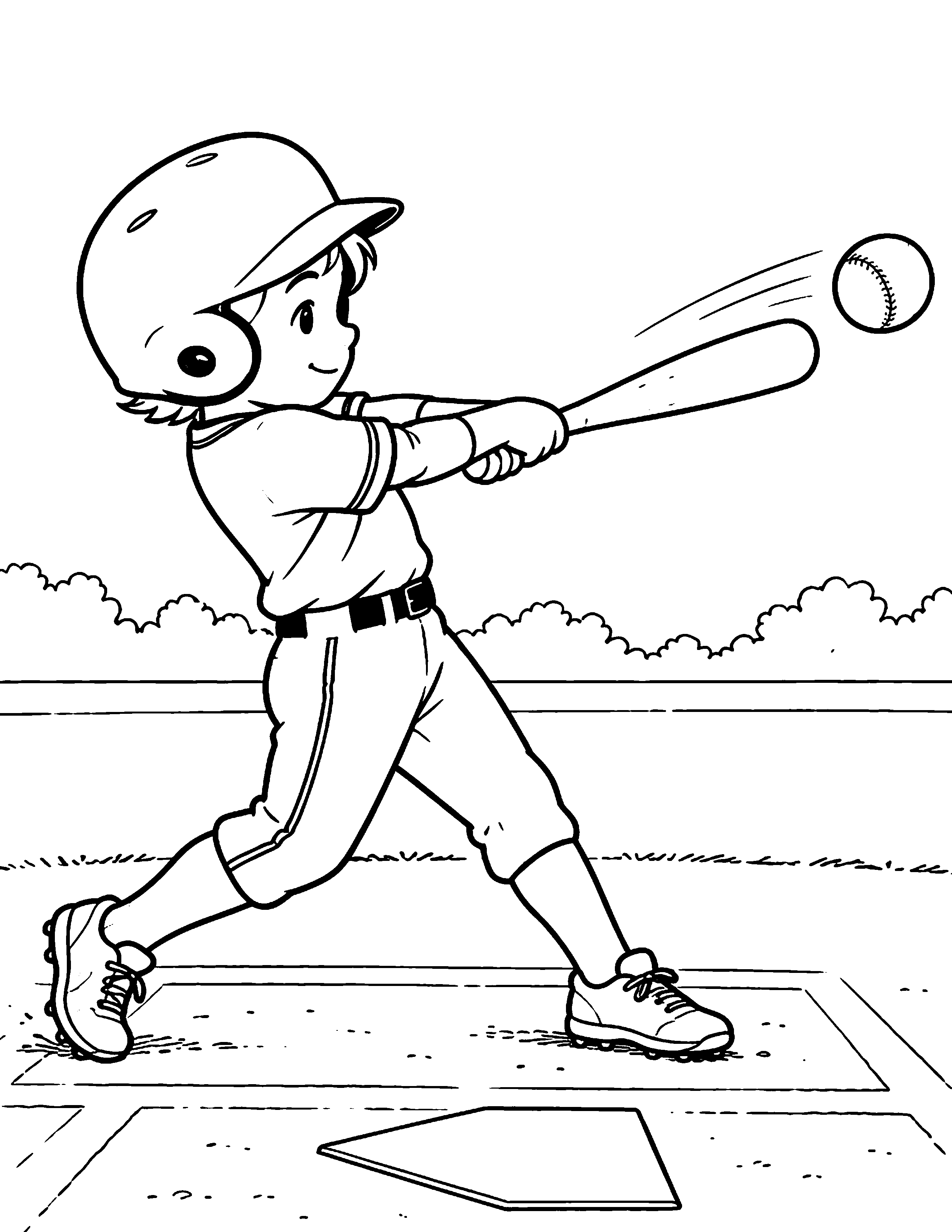 Batter Swing black-and-white baseball coloring page