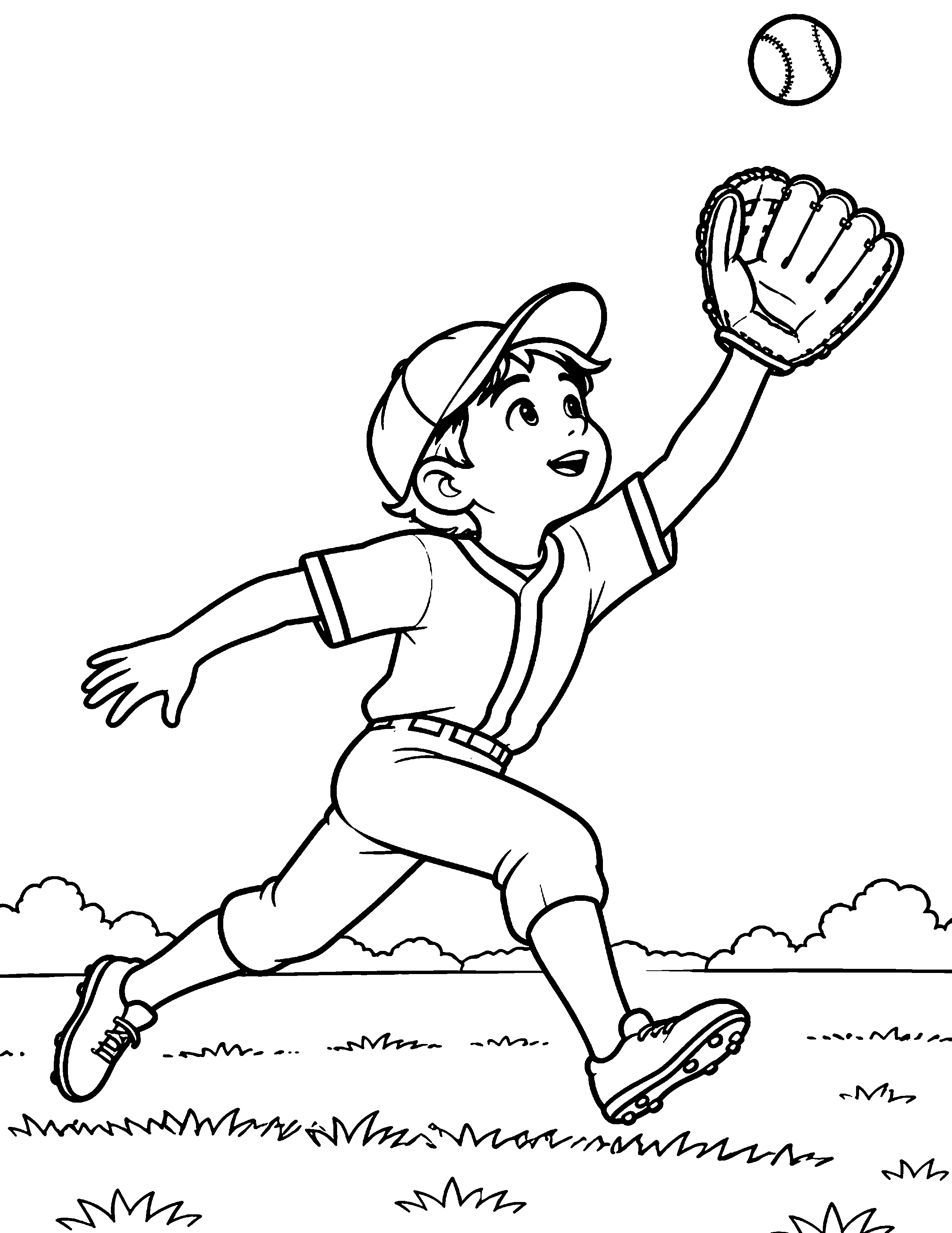 Outfielder Catch black-and-white baseball coloring page