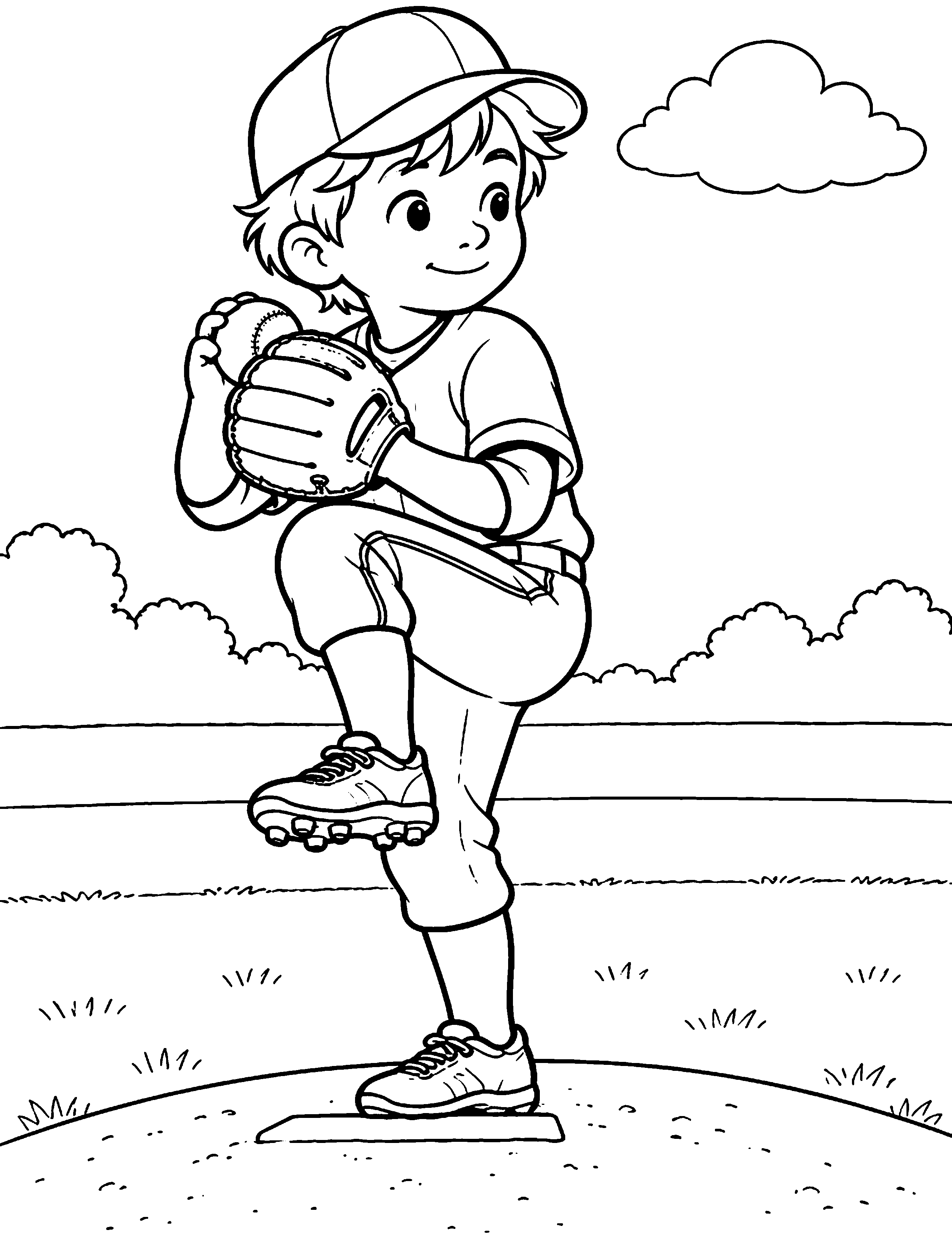 Pitcher Windup black-and-white baseball coloring page