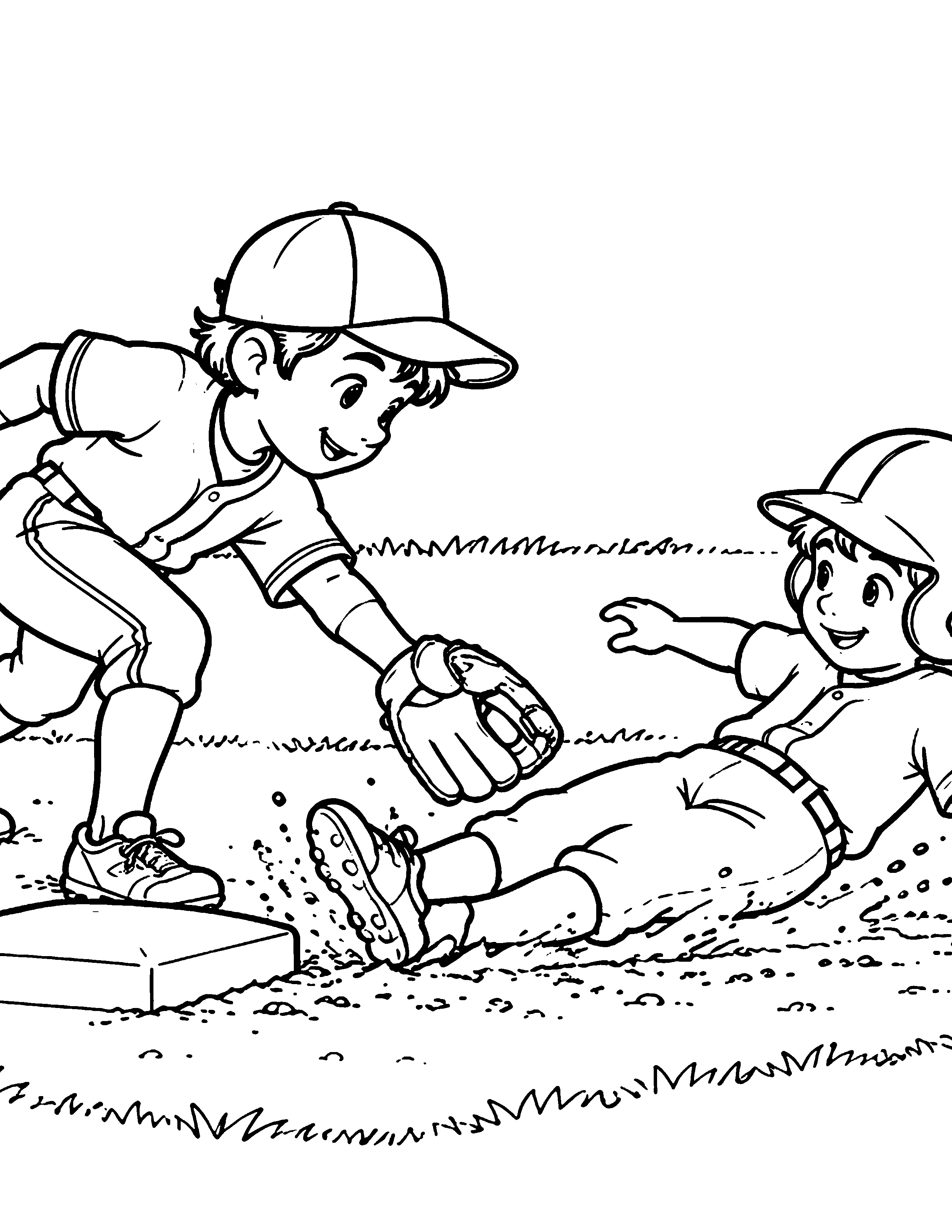 Runner Sliding black-and-white baseball coloring page