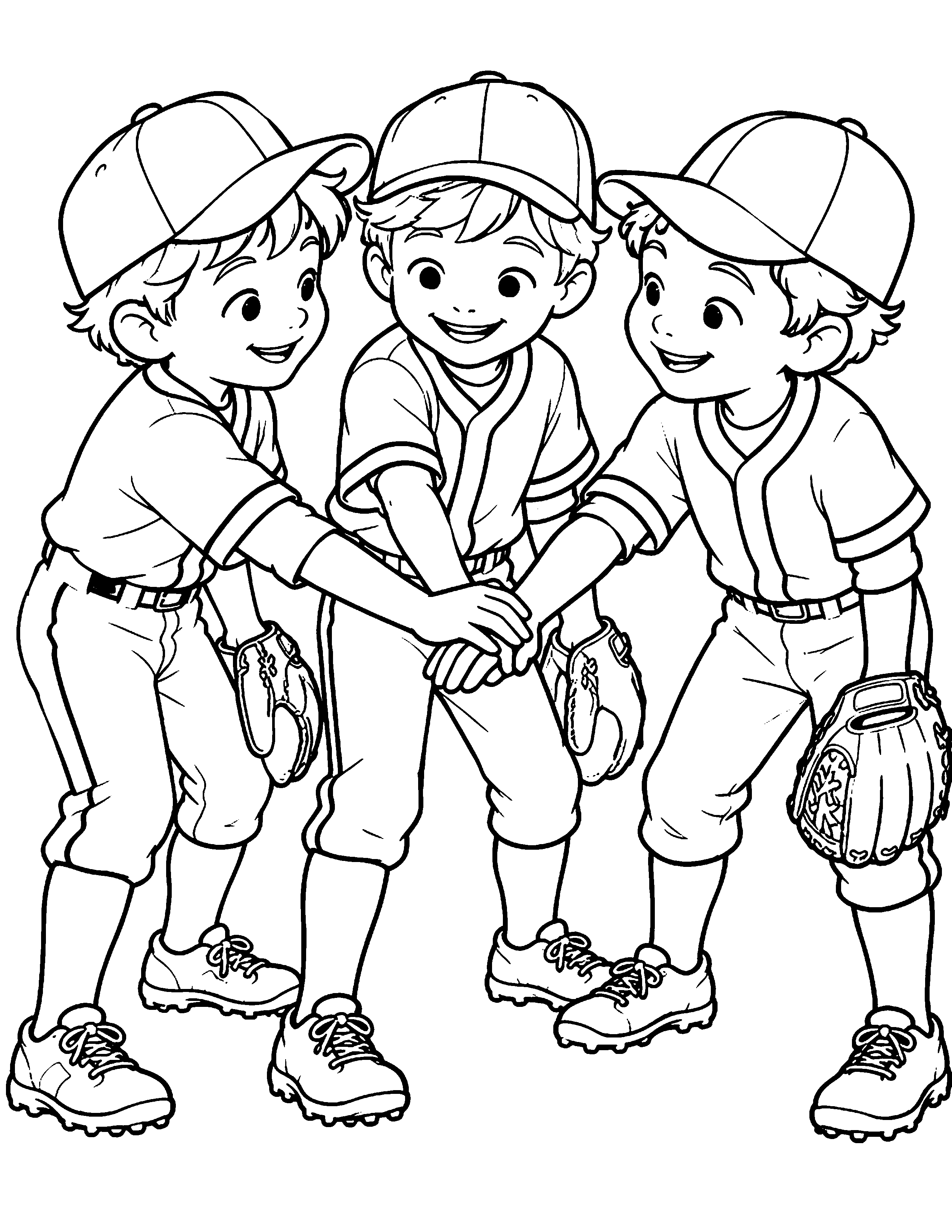Team Huddle black-and-white baseball coloring page