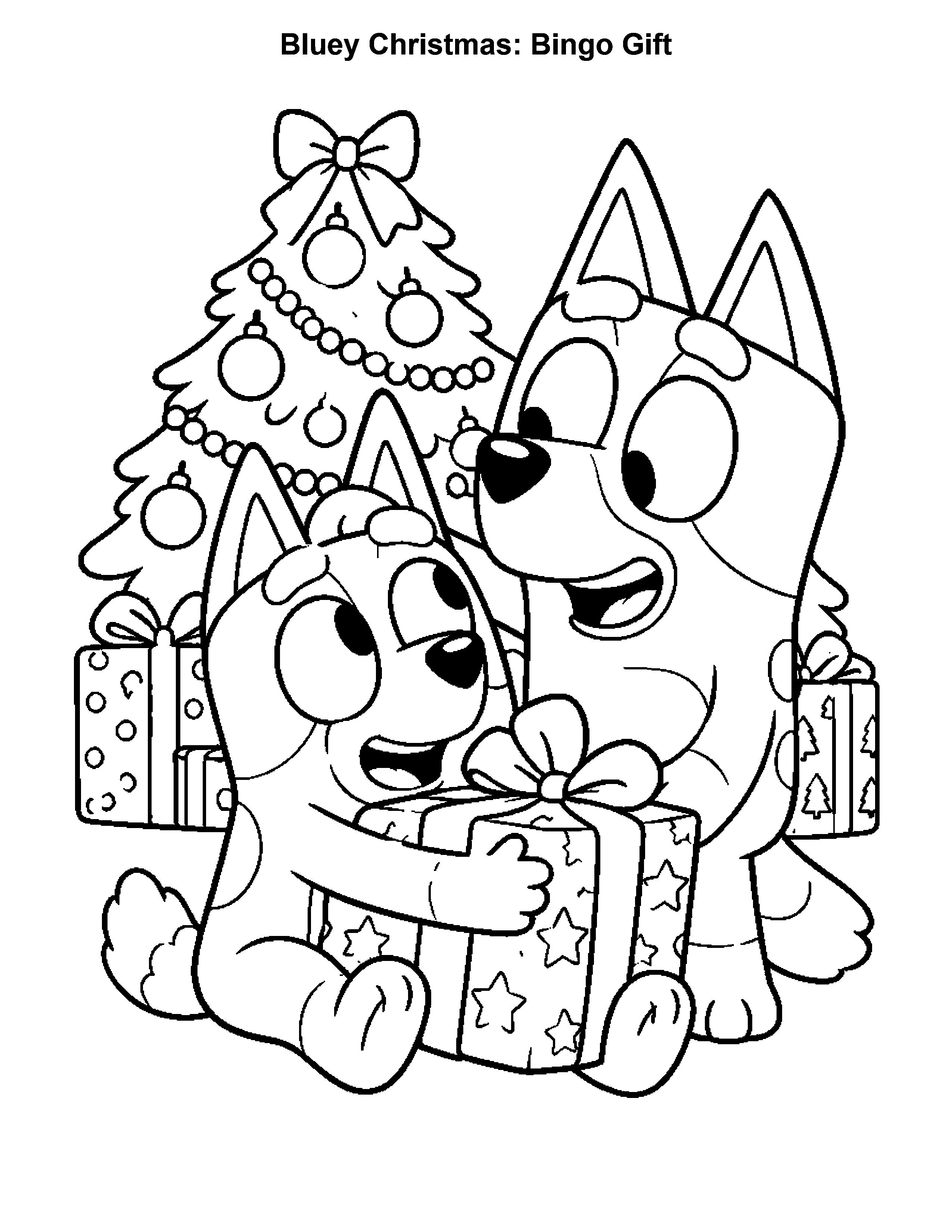 Bluey Christmas Bingo Gift, black-and-white printable coloring page