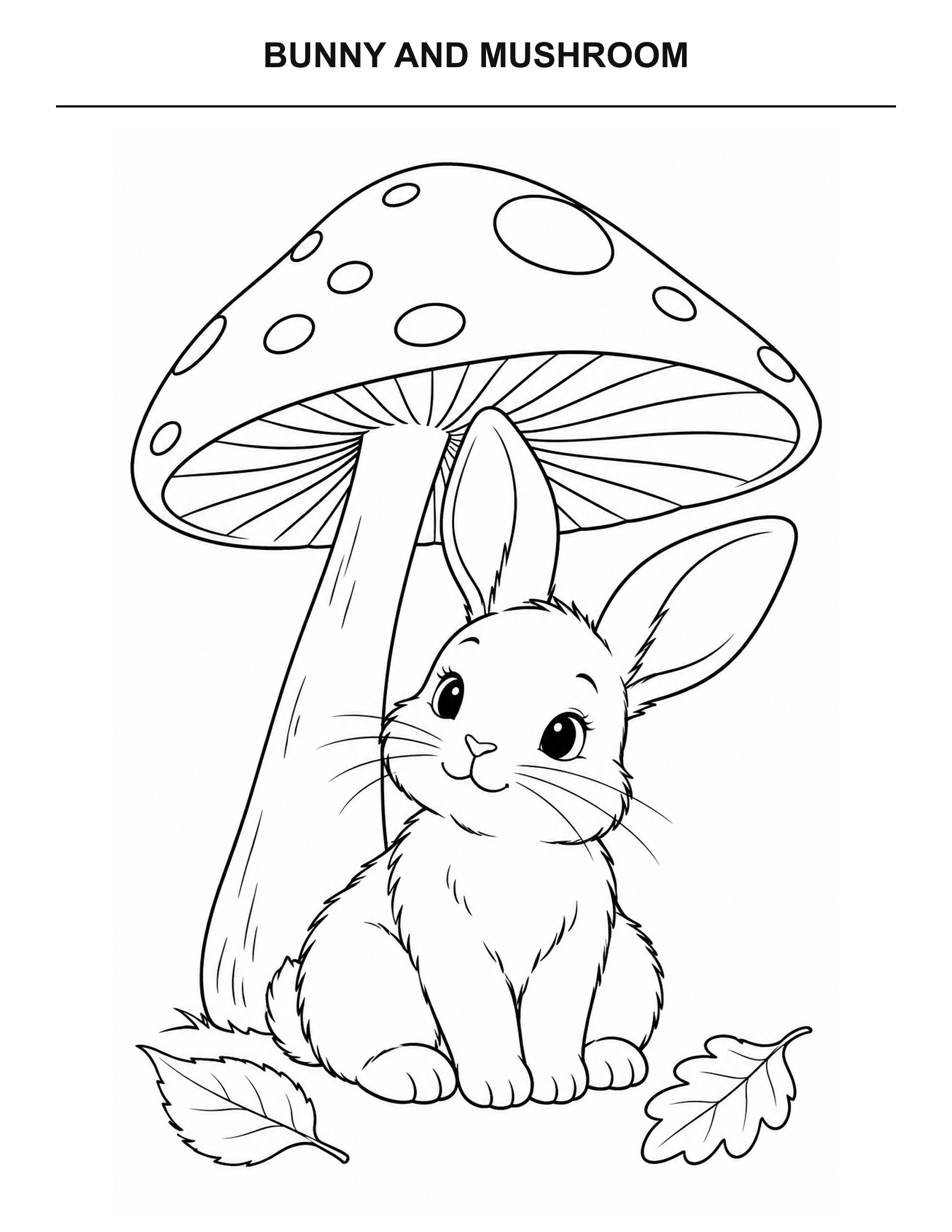 Bunny and Mushroom coloring page for printing
