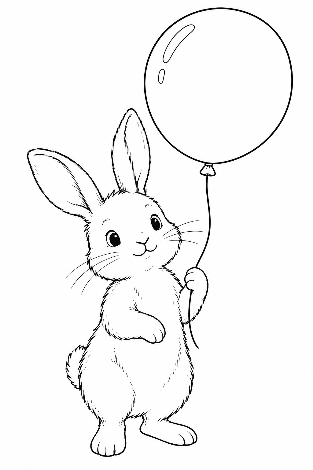 Bunny with a Balloon coloring page in black and white