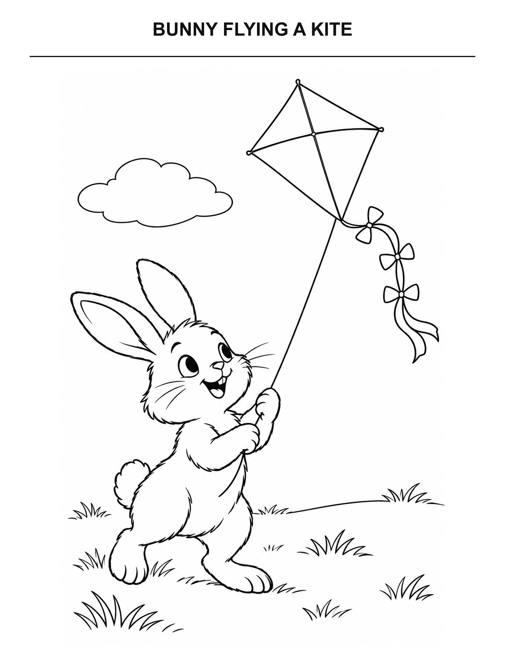 Bunny Flying a Kite coloring page for printing