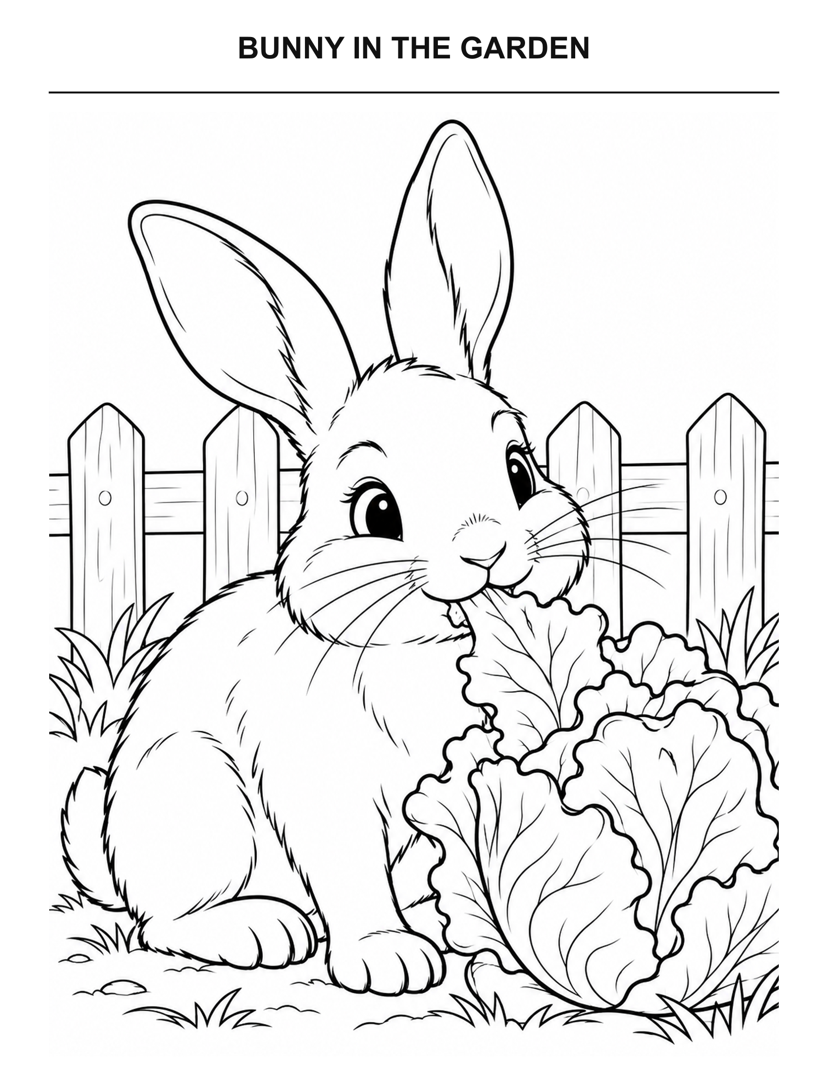 Bunny in the Garden coloring page for printing