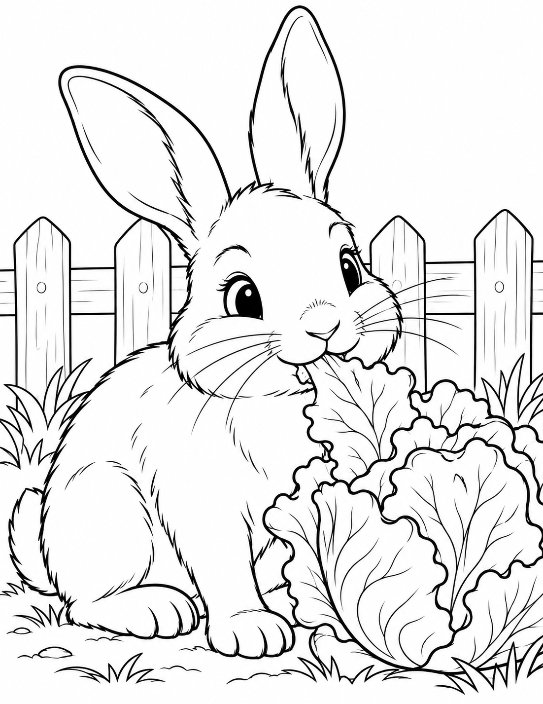 Bunny in the Garden coloring page in black and white