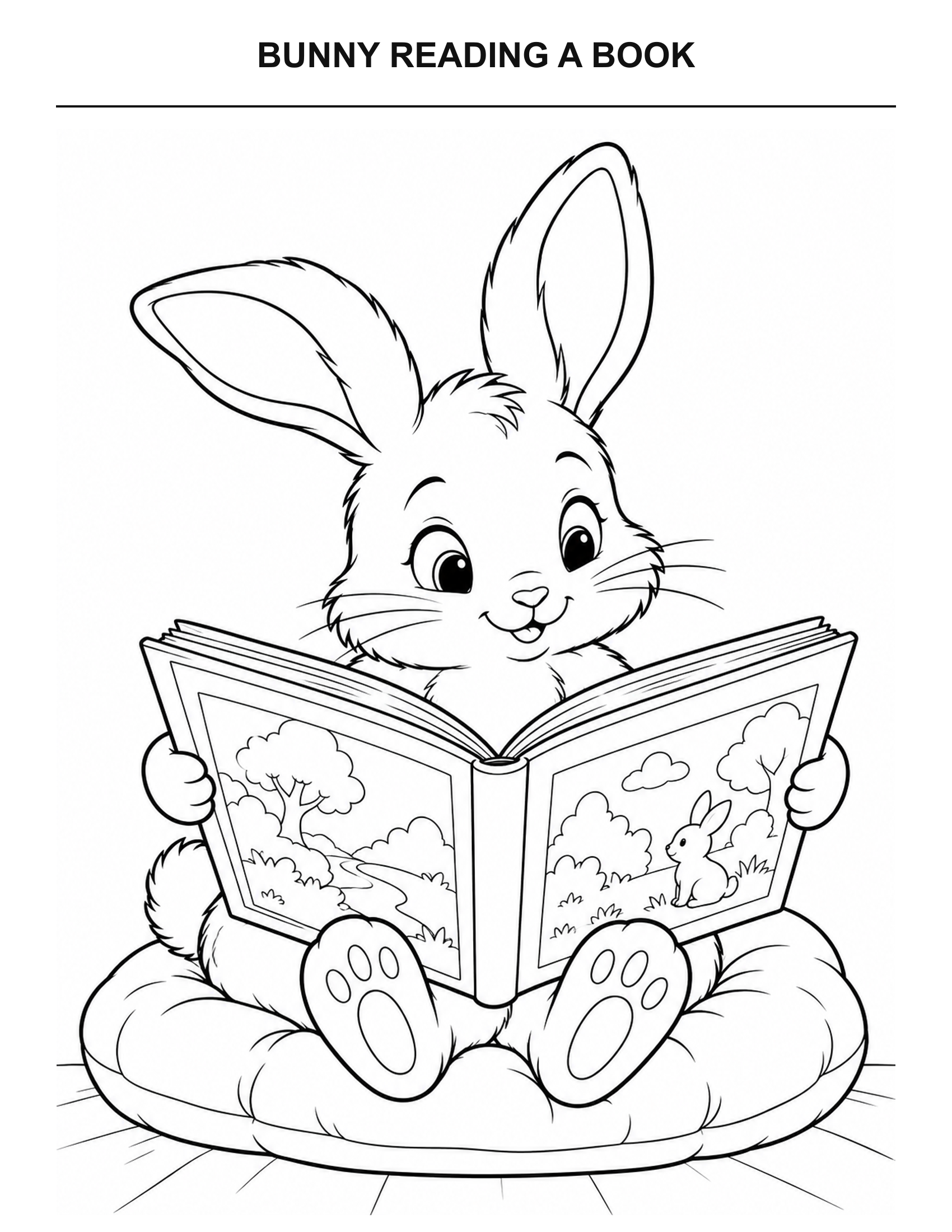 Bunny Reading a Book coloring page for printing