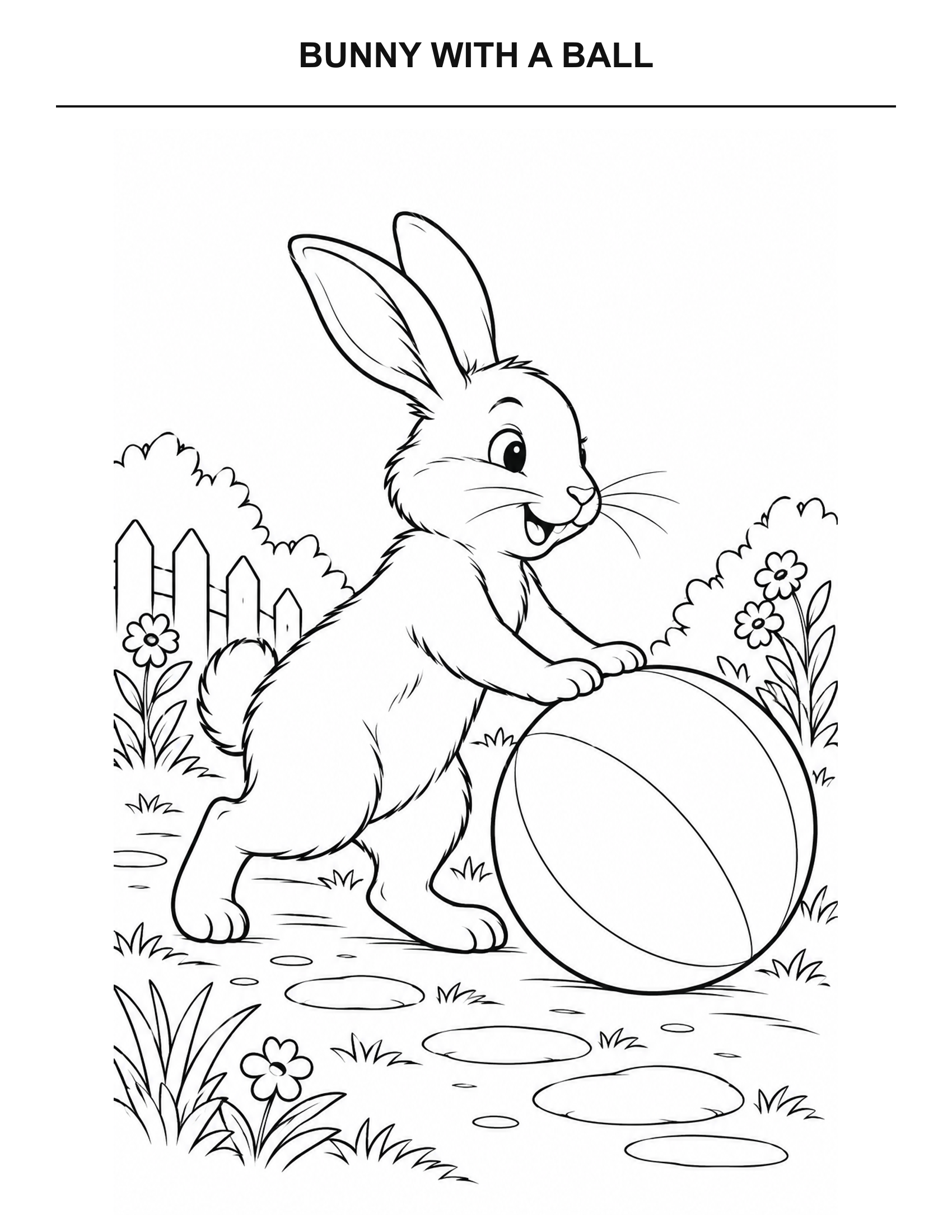 Bunny with a Ball coloring page for printing
