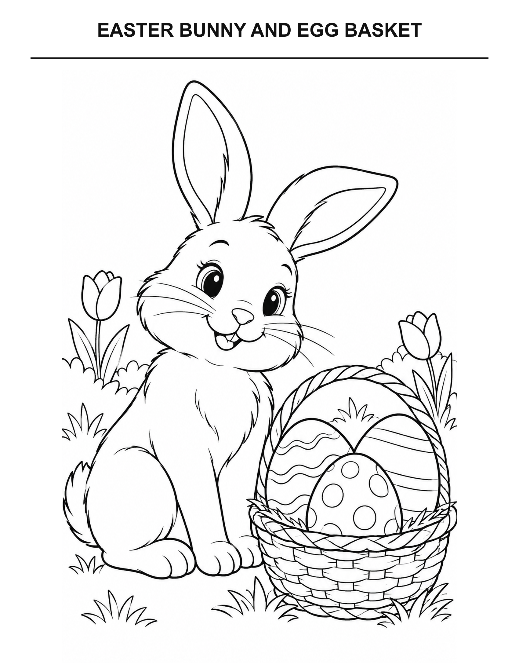 Easter Bunny and Egg Basket coloring page for printing