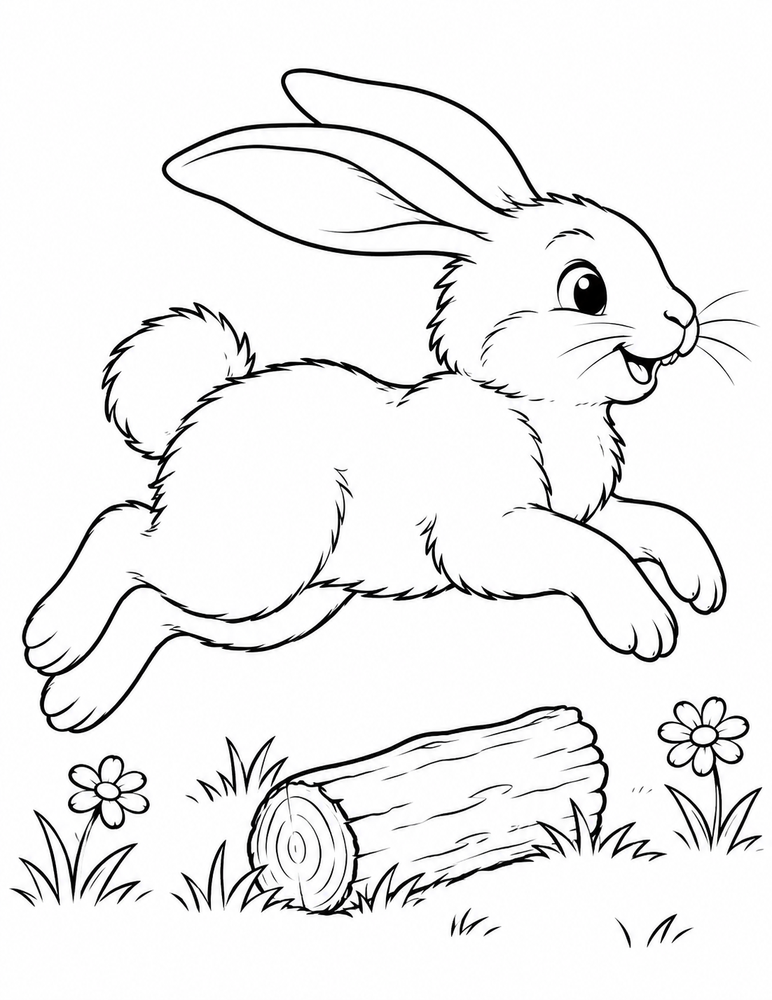 Hopping Bunny coloring page in black and white