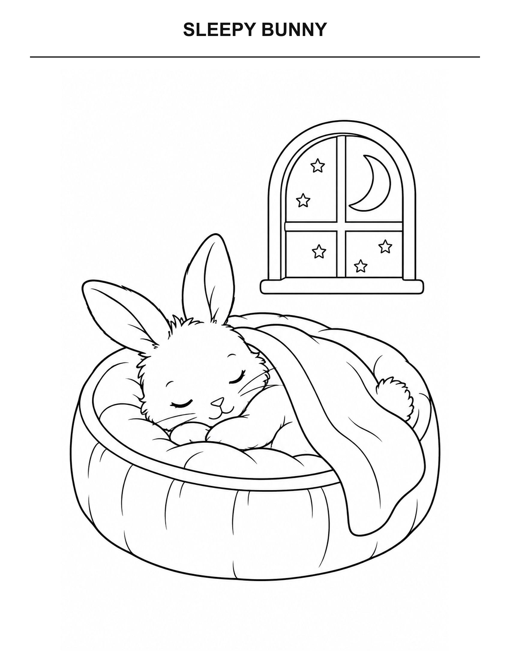 Sleepy Bunny coloring page for printing