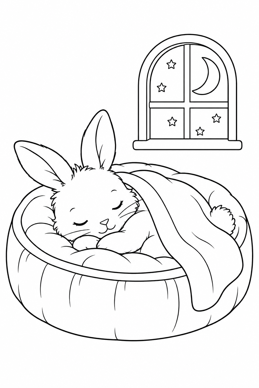 Sleepy Bunny coloring page in black and white