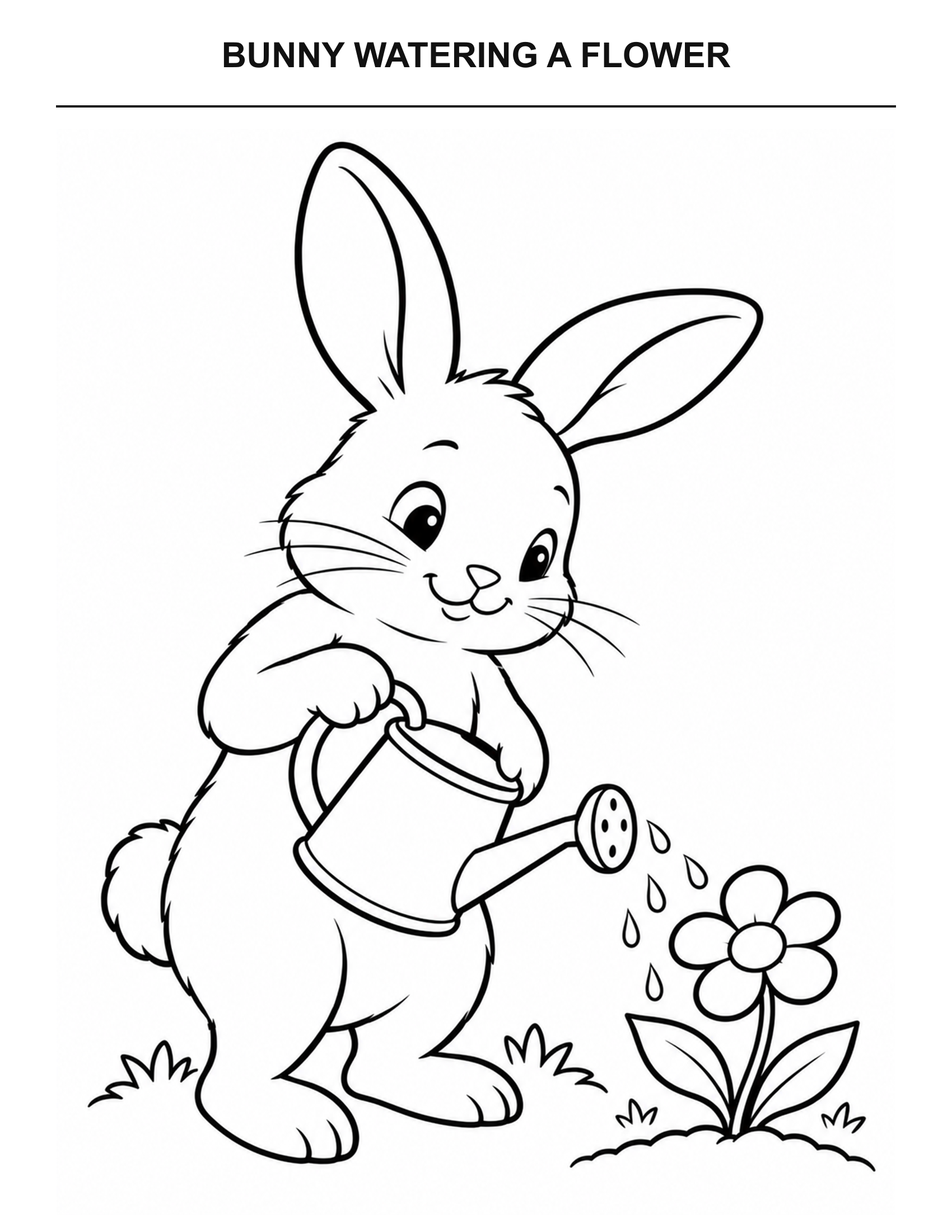 Bunny Watering a Flower coloring page for printing