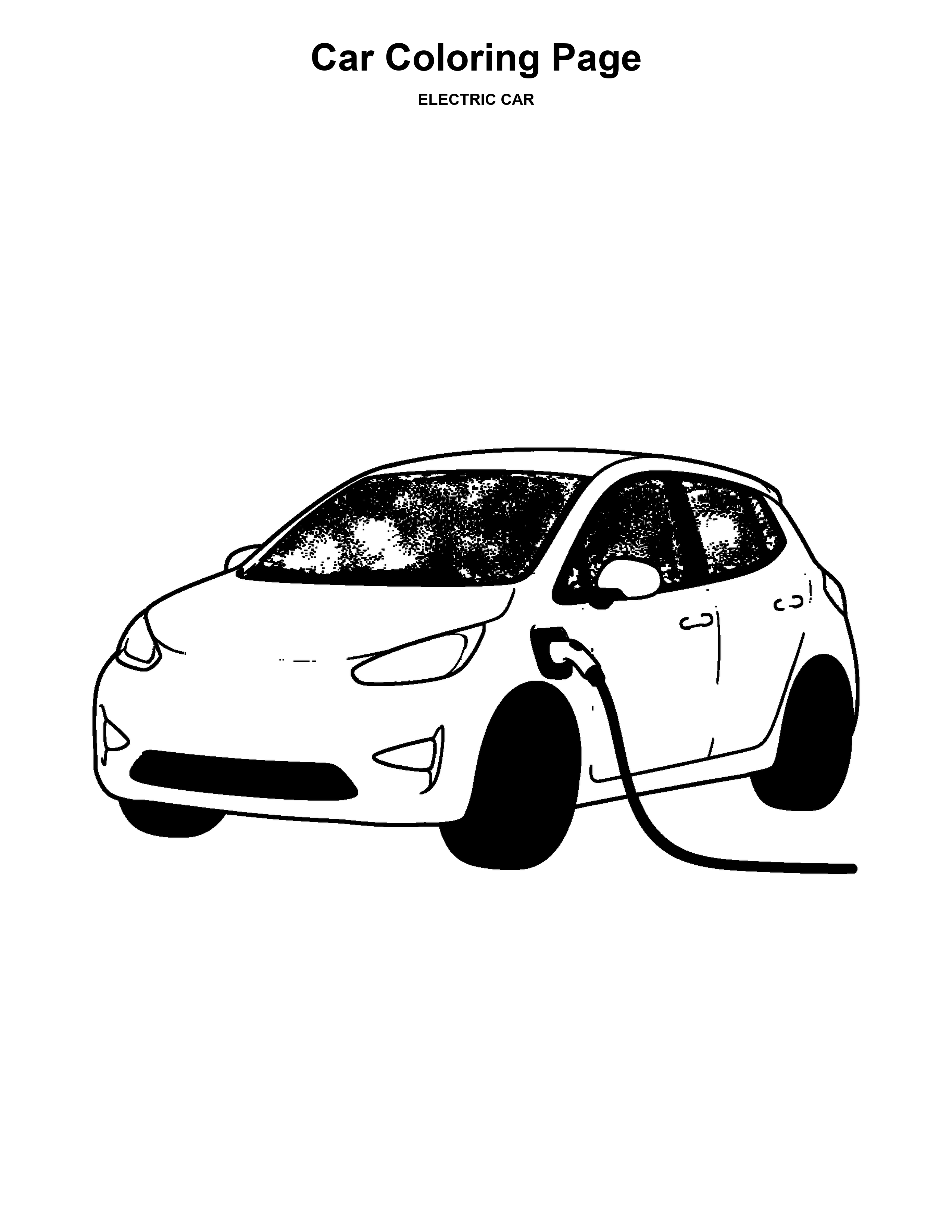 Electric Car black-and-white coloring page