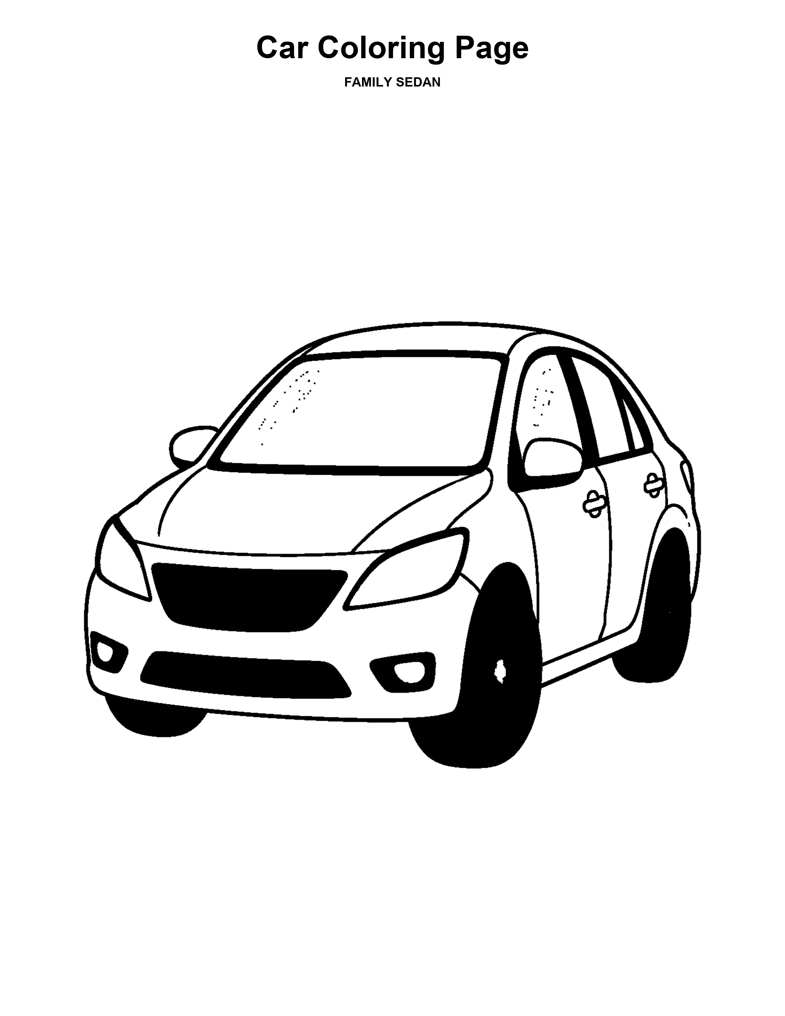 Family Sedan black-and-white coloring page