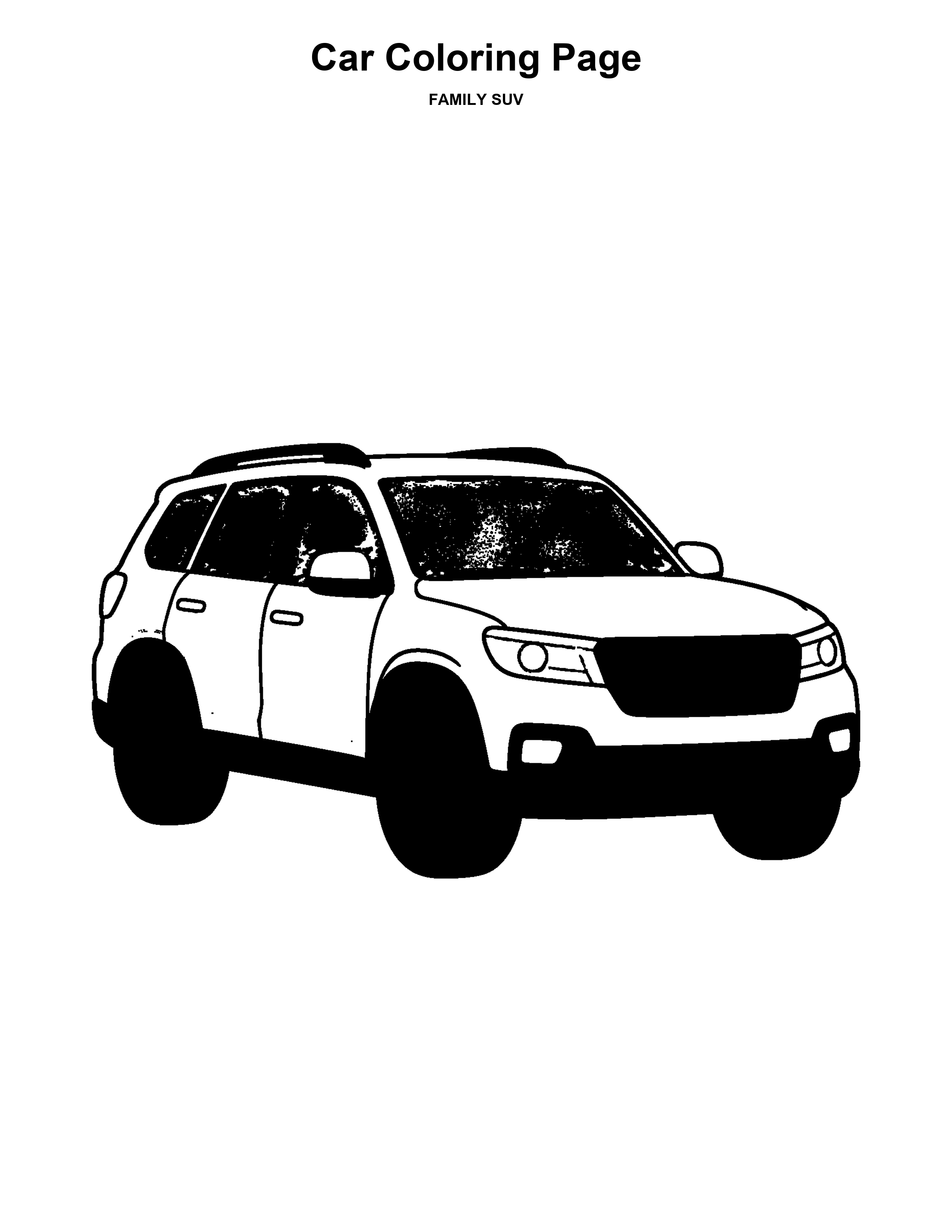 Family SUV black-and-white coloring page