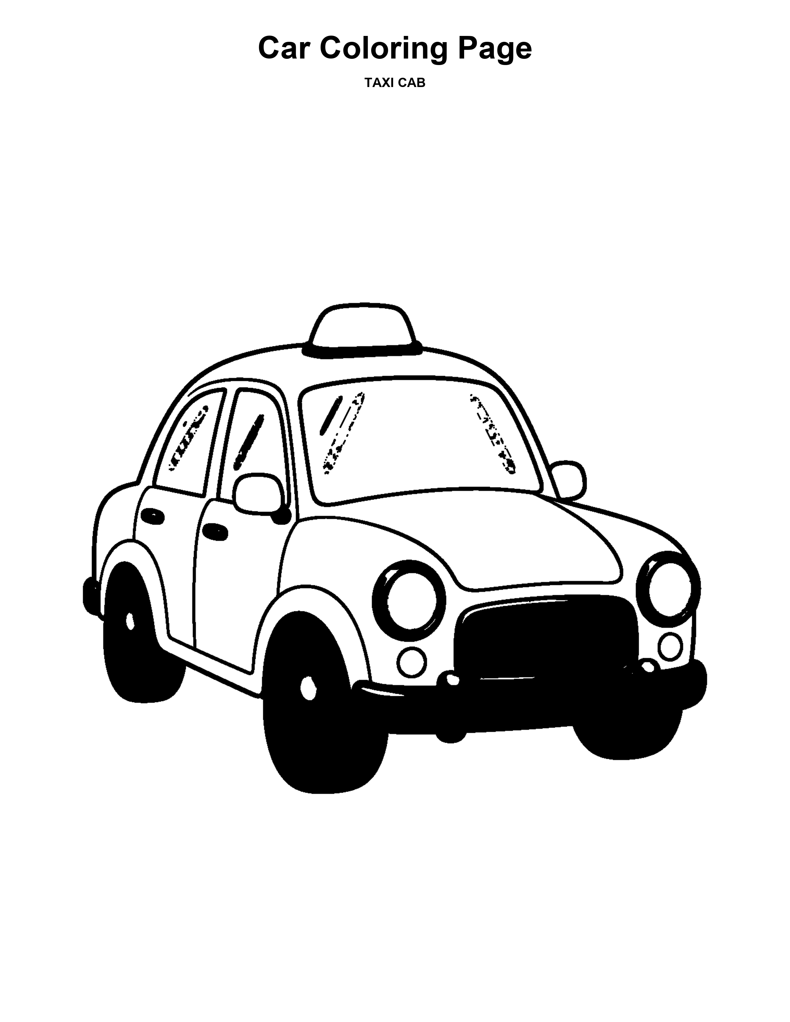 Taxi Cab black-and-white coloring page
