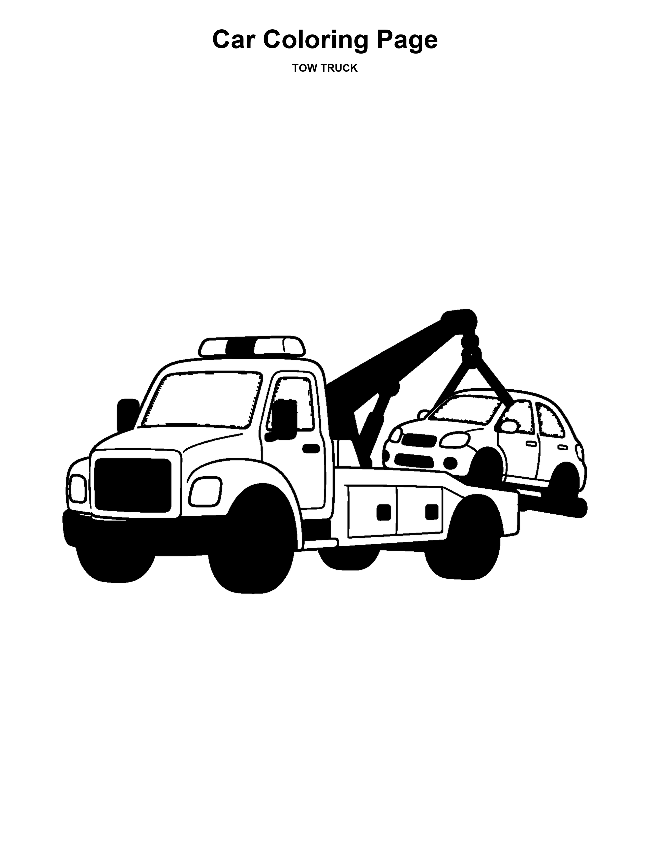 Tow Truck black-and-white coloring page