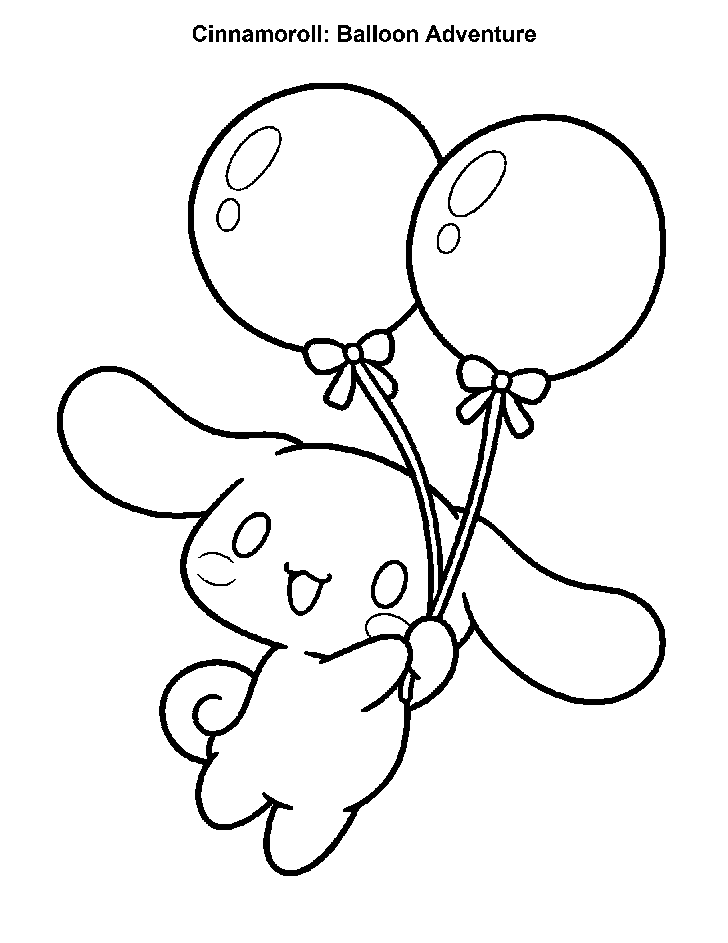 Cinnamoroll Balloon Adventure, black-and-white printable coloring page