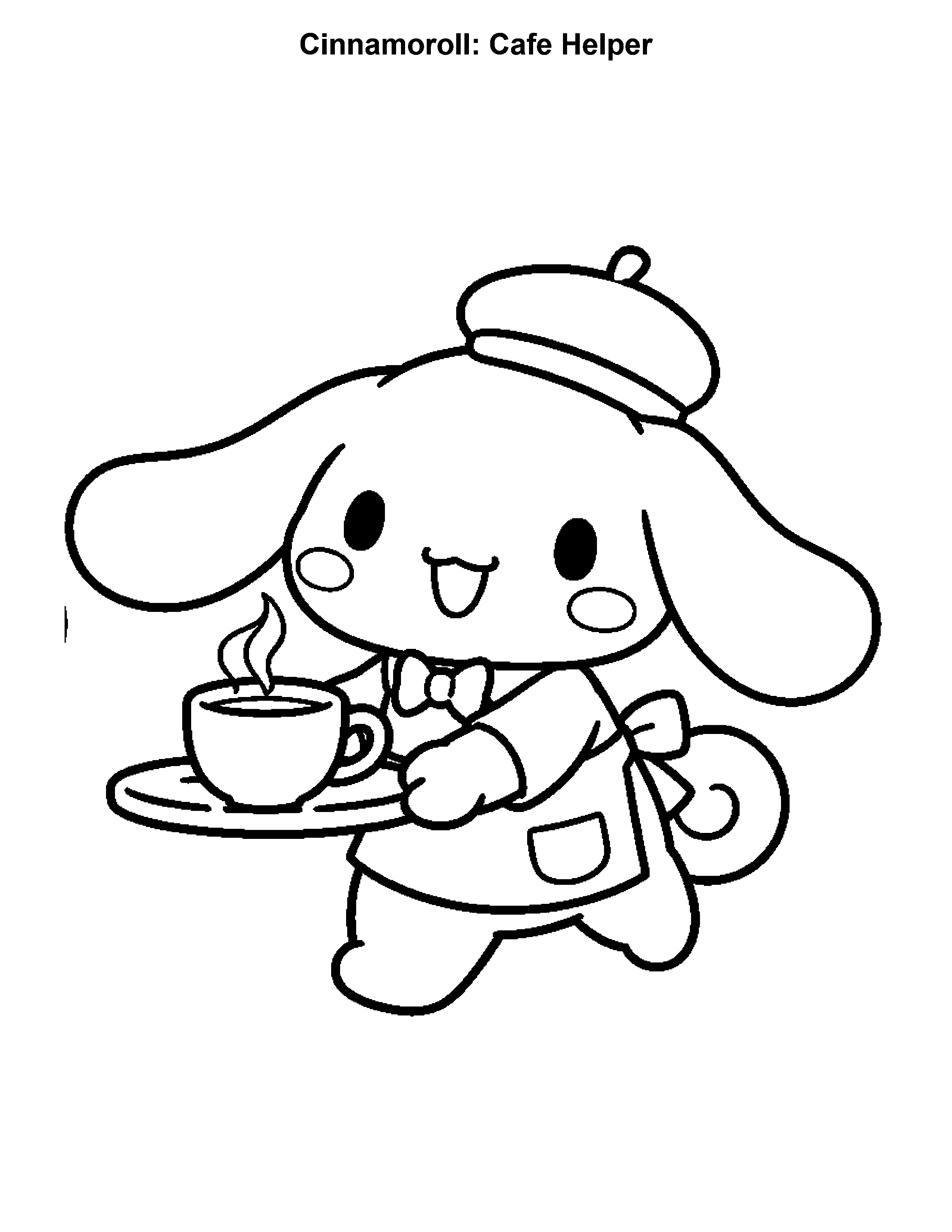 Cinnamoroll Cafe Helper, black-and-white printable coloring page