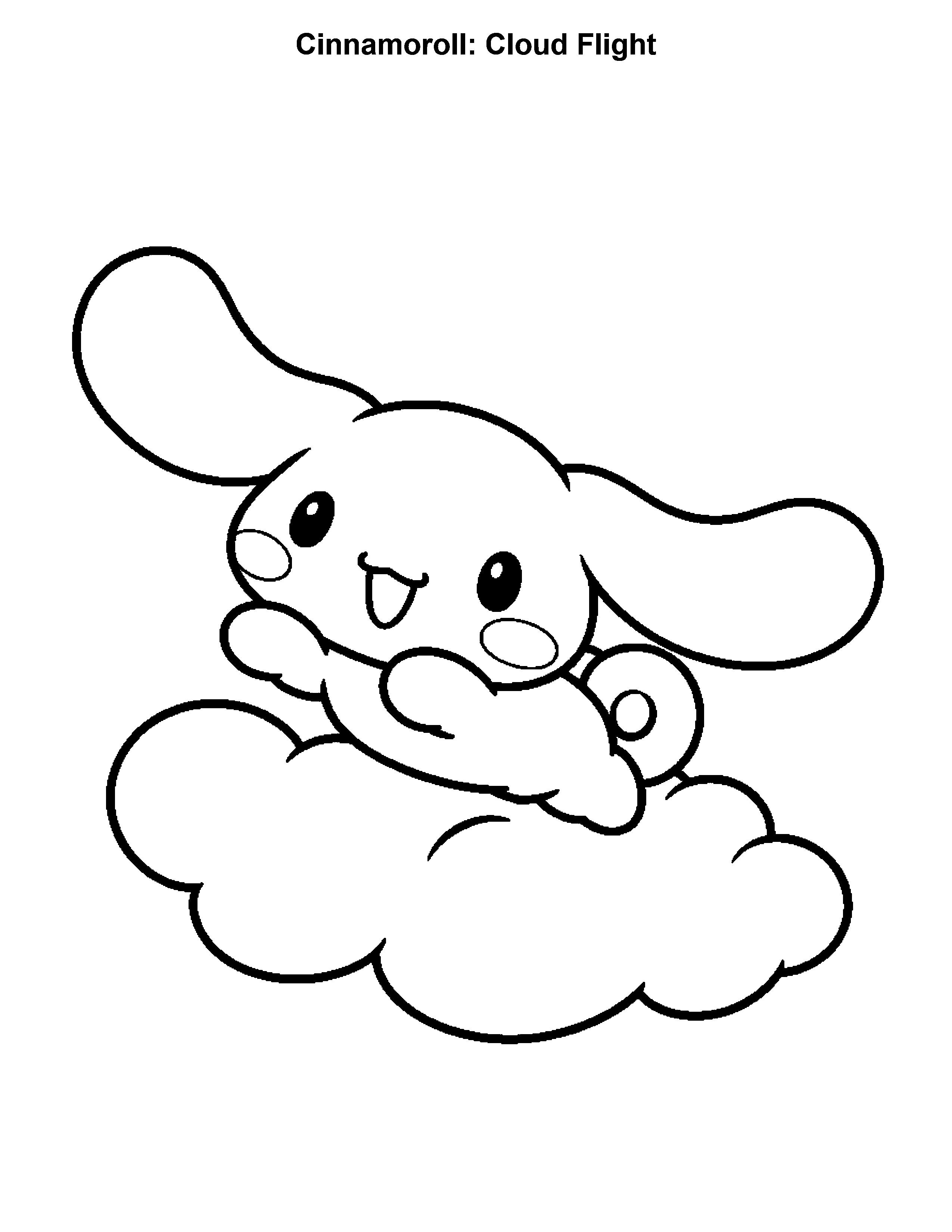 Cinnamoroll Cloud Flight, black-and-white printable coloring page