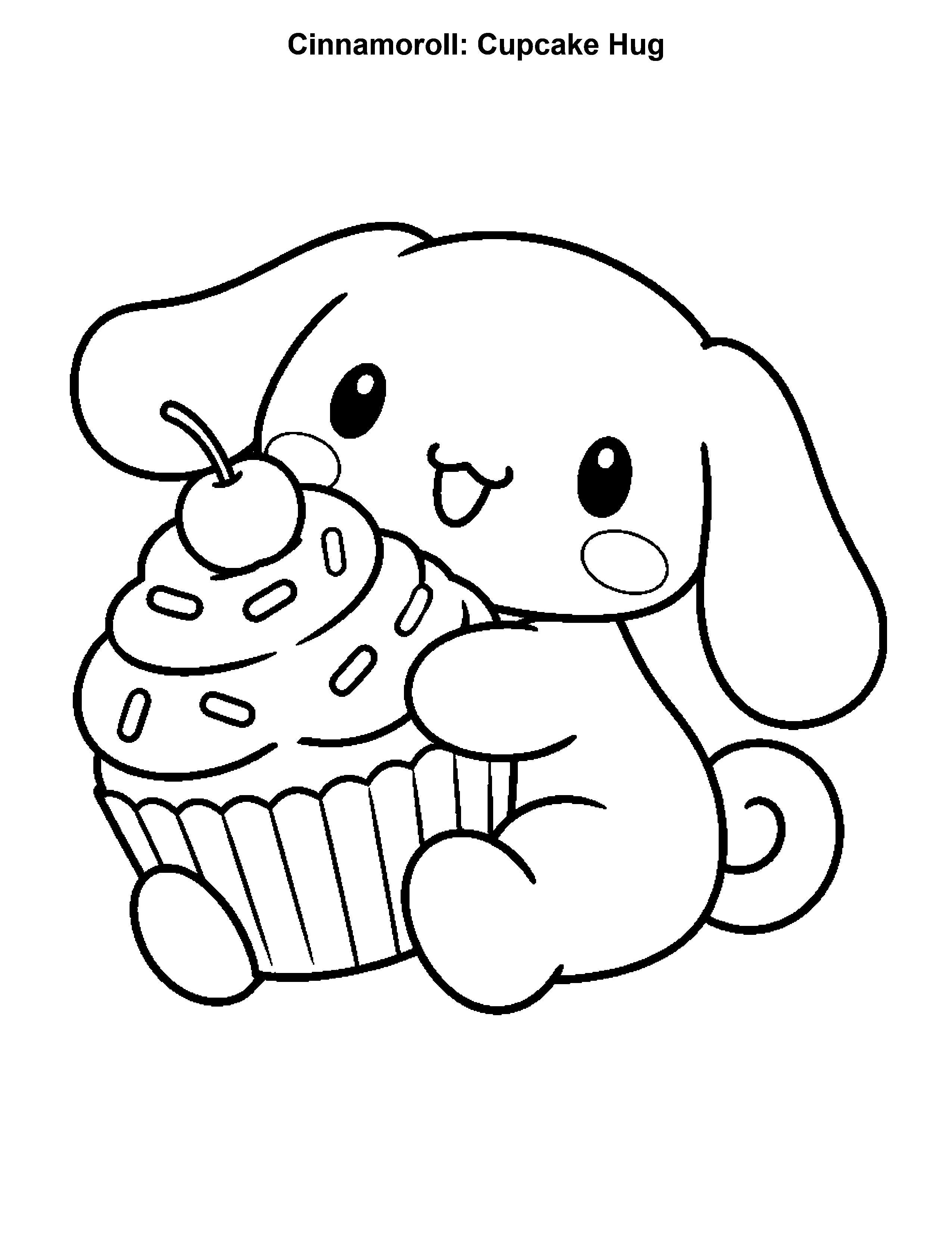 Cinnamoroll Cupcake Hug, black-and-white printable coloring page