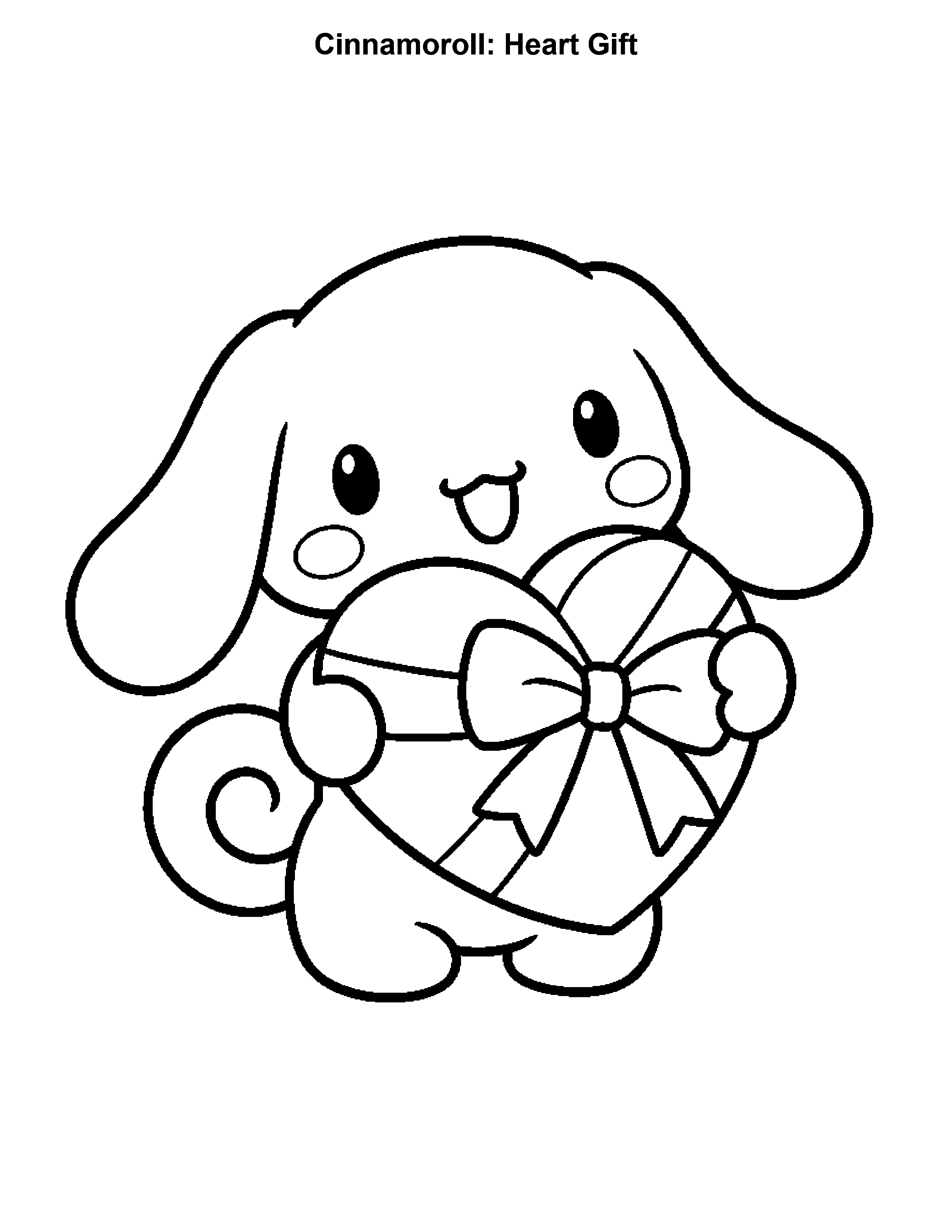 Cinnamoroll Heart Gift, black-and-white printable coloring page