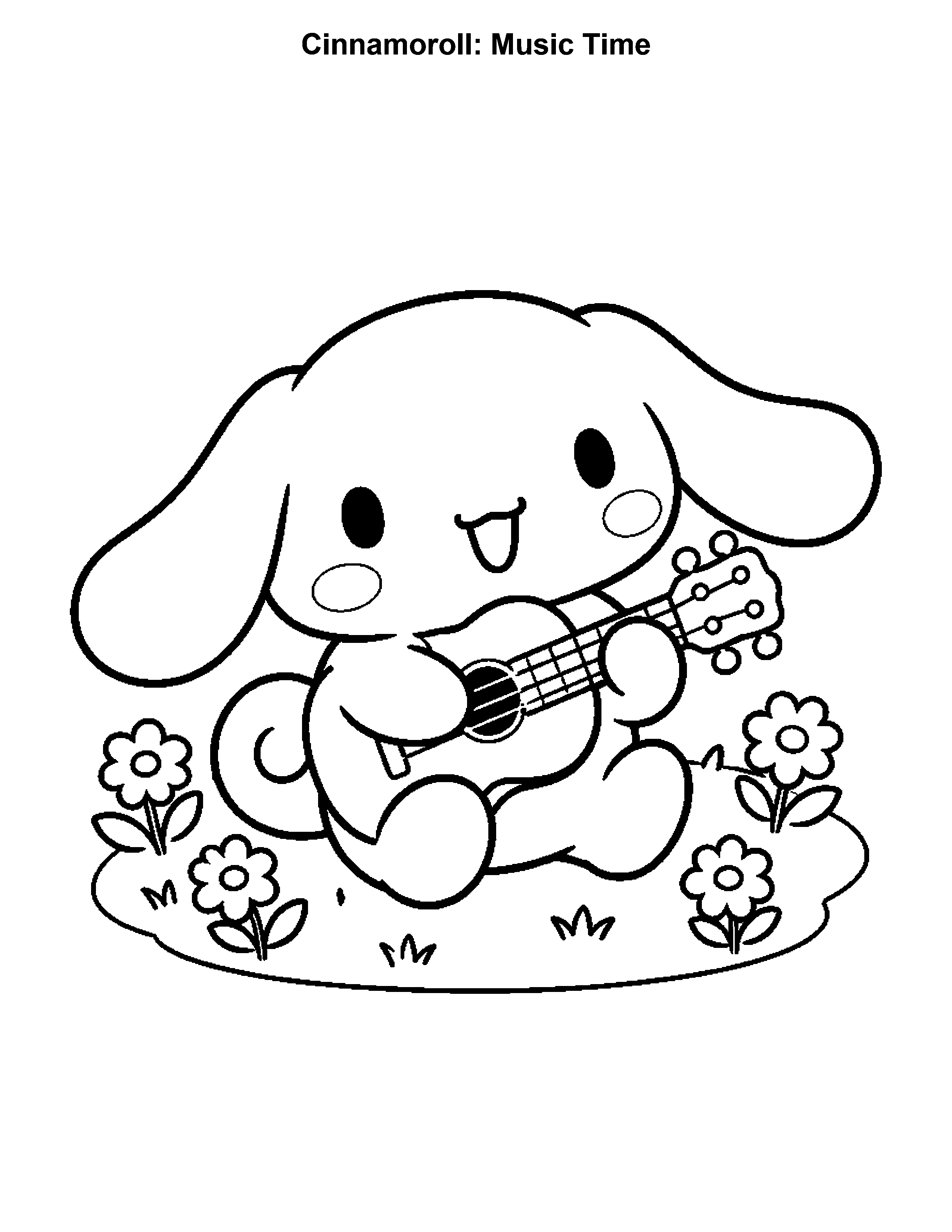 Cinnamoroll Music Time, black-and-white printable coloring page