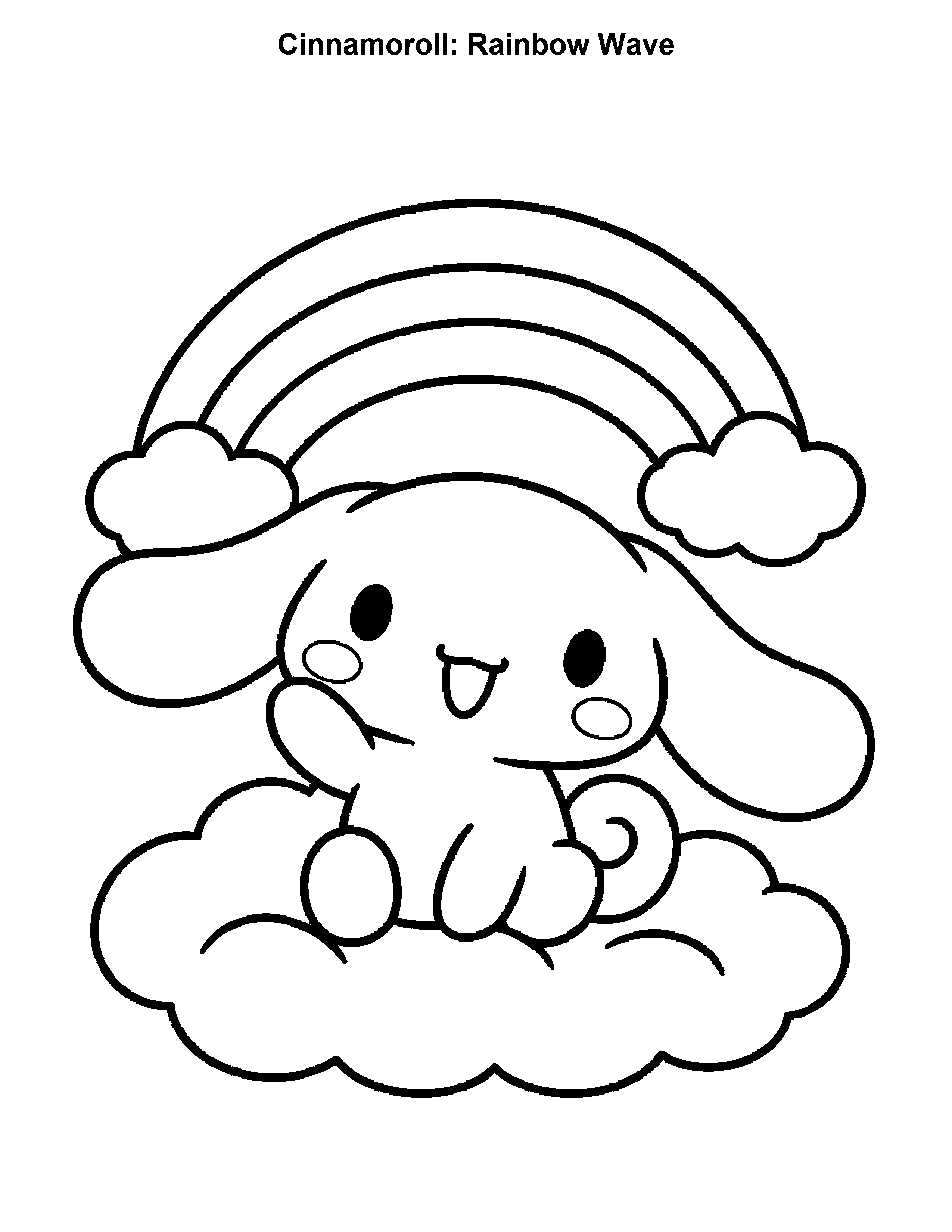 Cinnamoroll Rainbow Wave, black-and-white printable coloring page