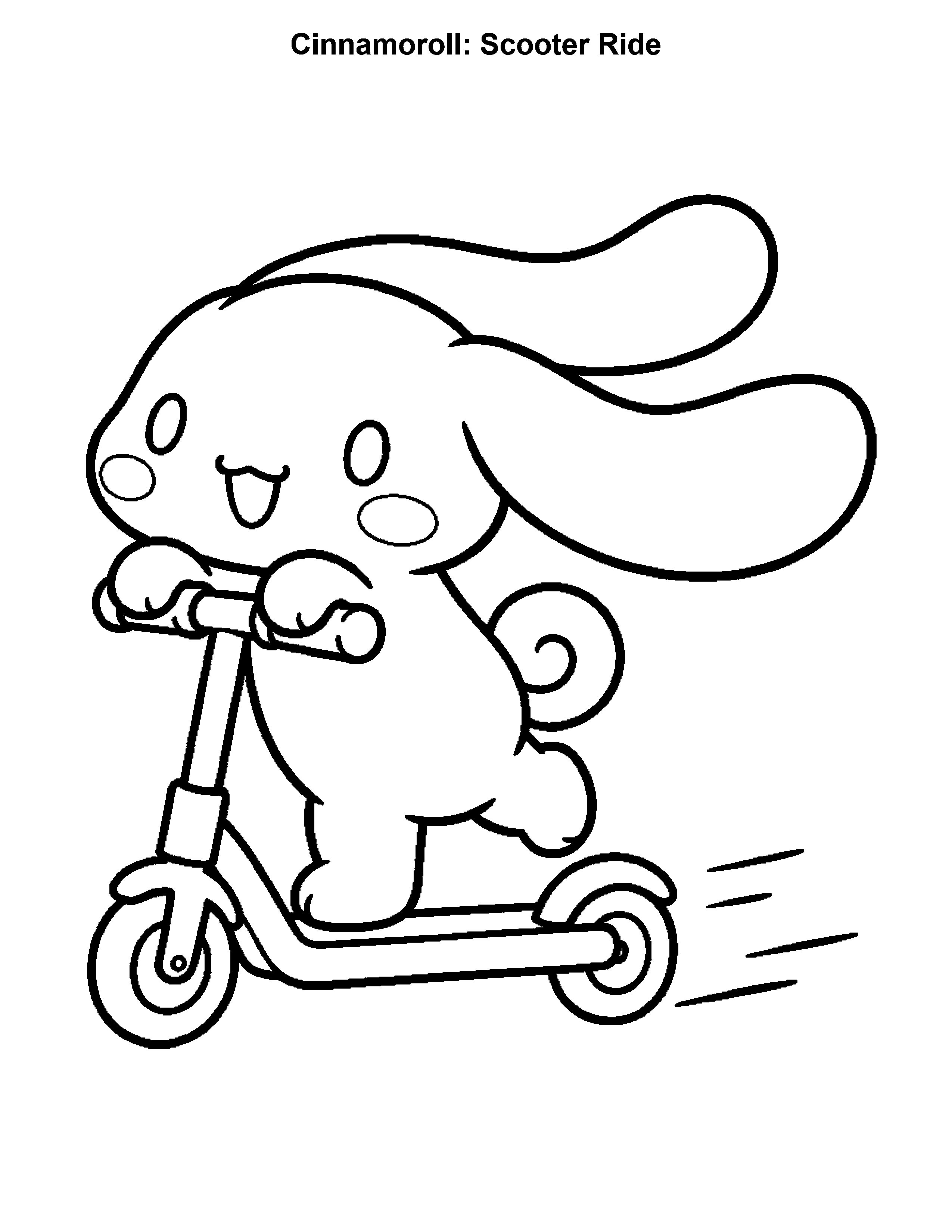 Cinnamoroll Scooter Ride, black-and-white printable coloring page