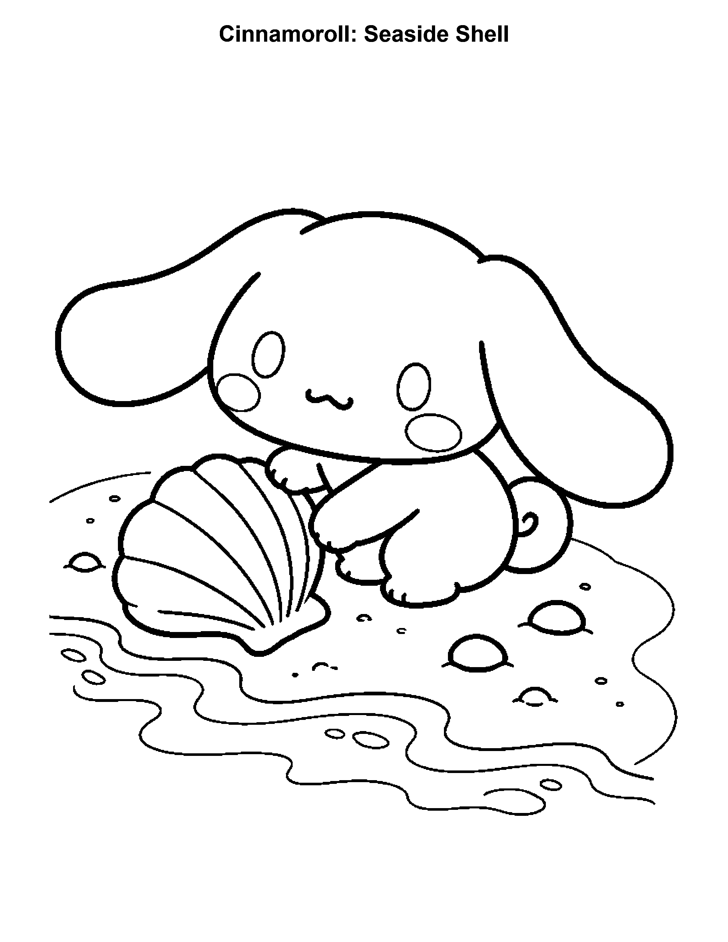 Cinnamoroll Seaside Shell, black-and-white printable coloring page