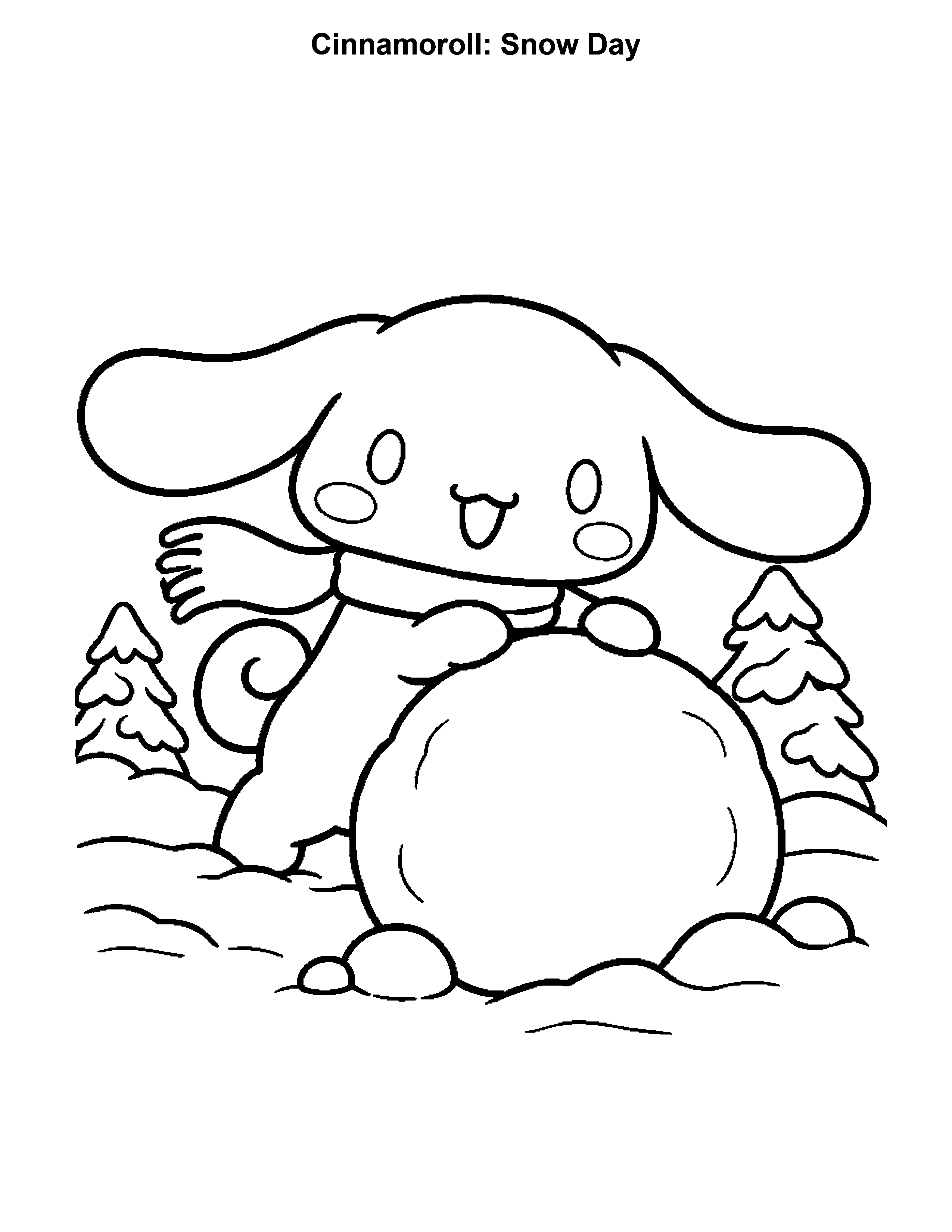 Cinnamoroll Snow Day, black-and-white printable coloring page
