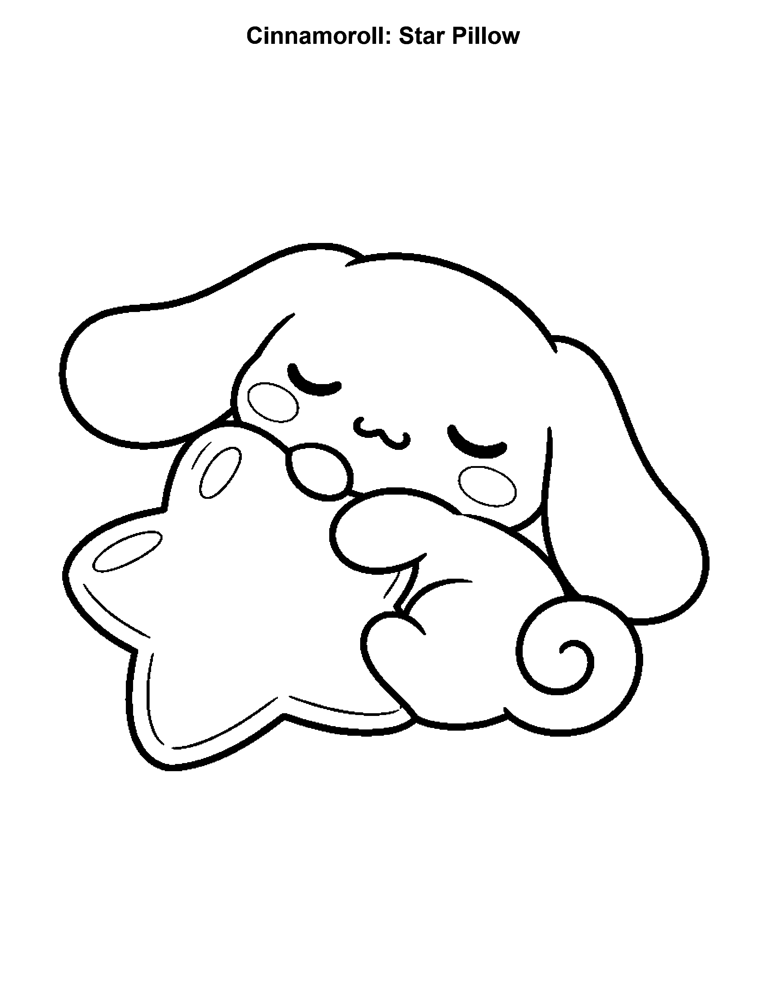 Cinnamoroll Star Pillow, black-and-white printable coloring page
